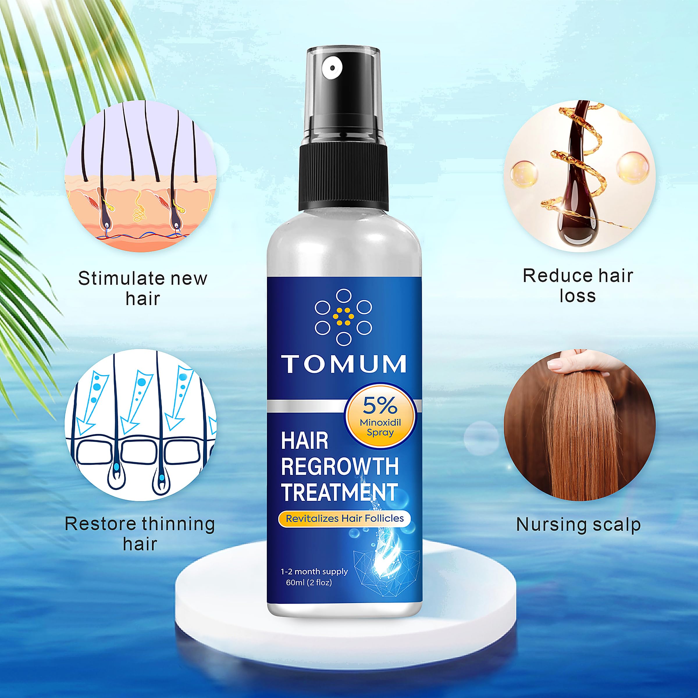 TOMUM 5% Minoxidil Topical Spray for Hair Regrowth 60ml 2-Pack