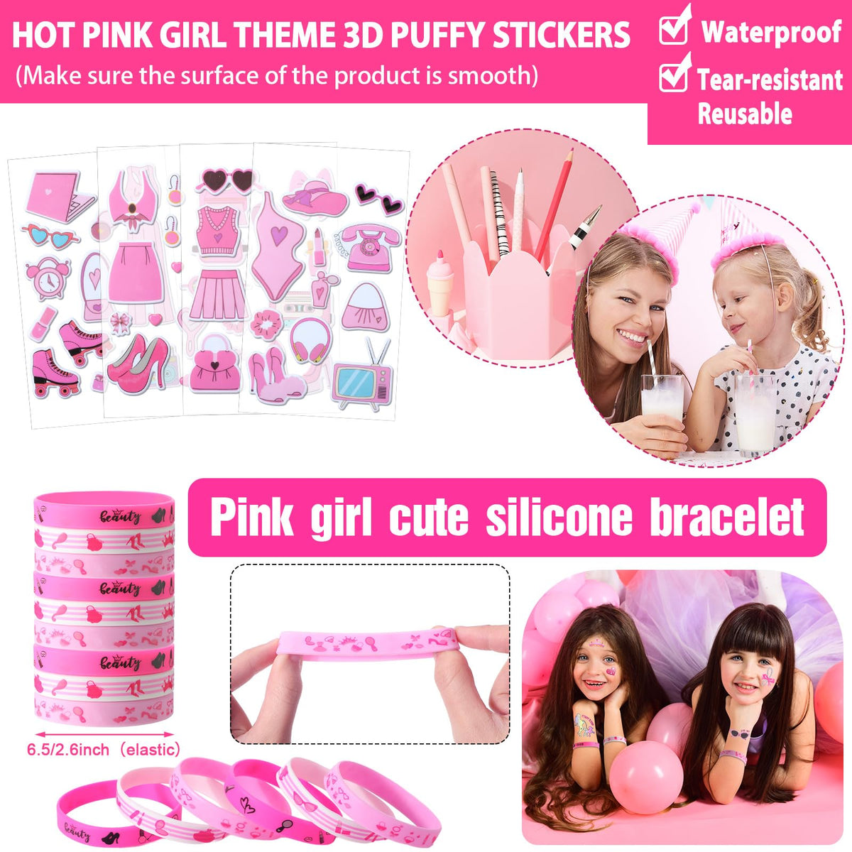 155 Pcs Pink Party Favors Princess Party Favors Kit Include - HyDren Official Imagery - 7