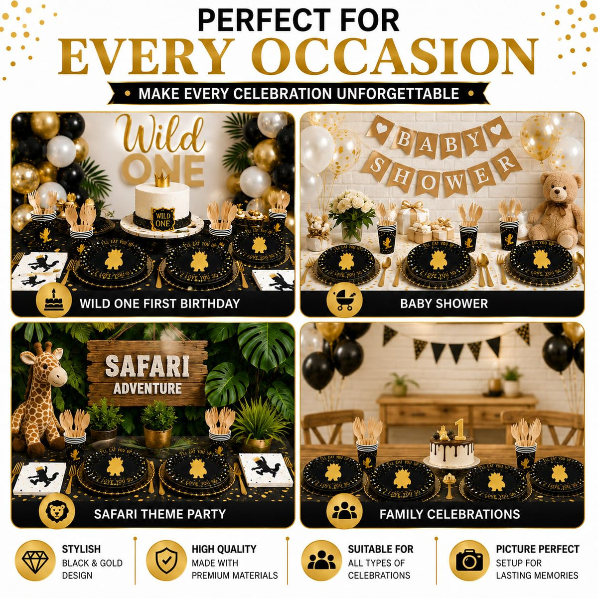 Premium 169 PCs Wild One Birthday Decorations Disposable - orangedolly Official Imagery - 7