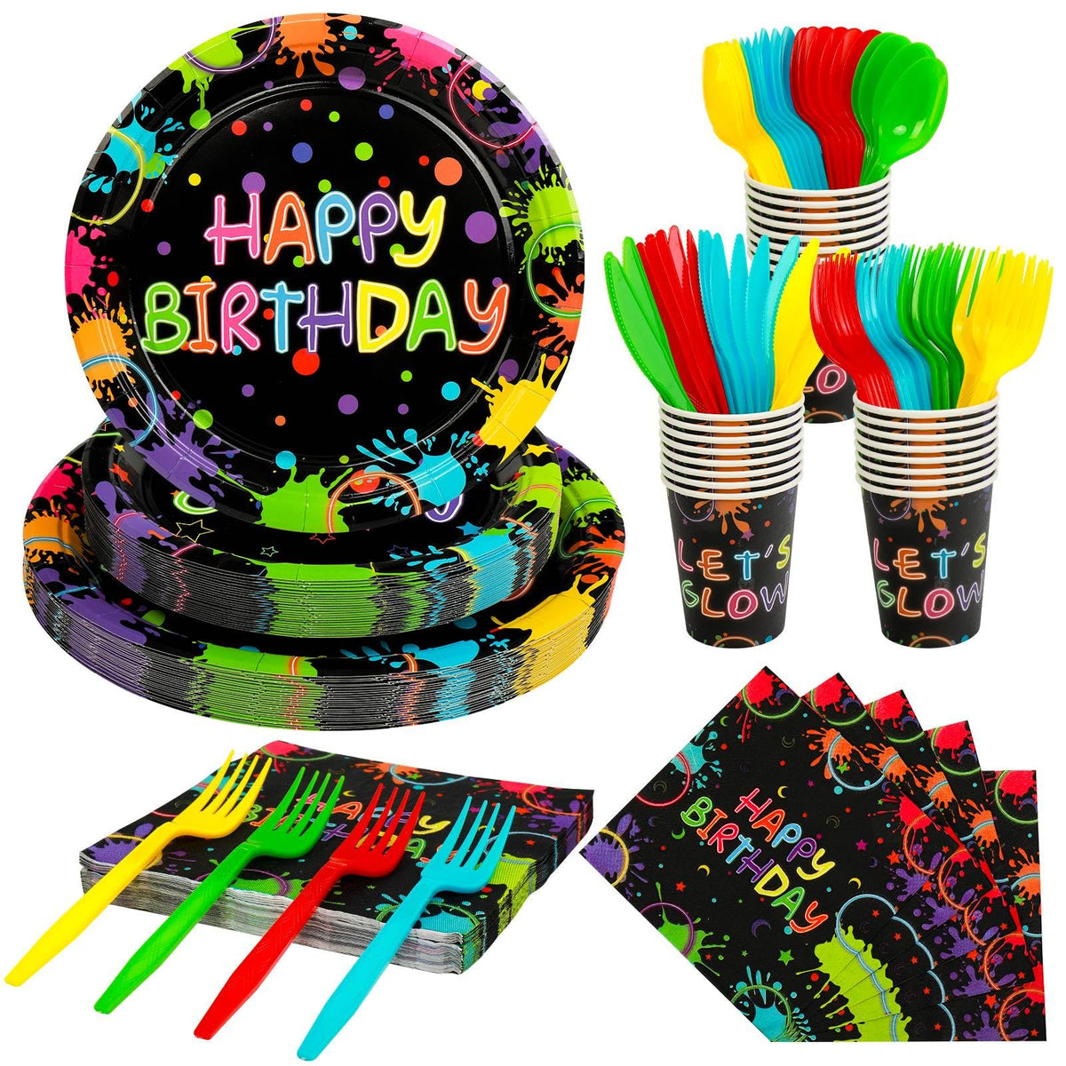 168 Pcs Serves 24 Guests Happy Birthday Party Plates and - Clapzooki Official Imagery - 2