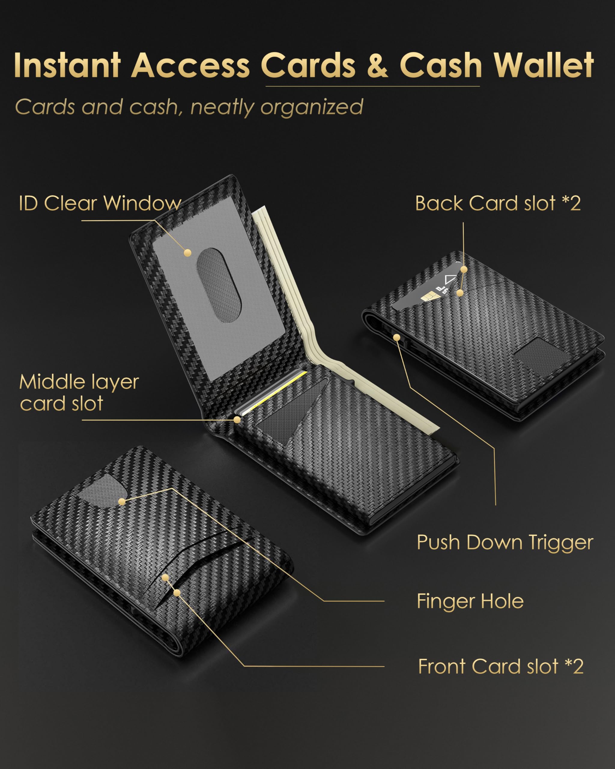 QLD RFID Blocking Pop-Up Wallet for Men | Carbon Fiber