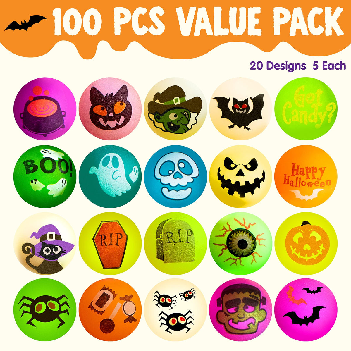 JOYIN 100 PCS Halloween Glow in The Dark Bouncing Balls 20 - JOYIN Official Imagery - 4