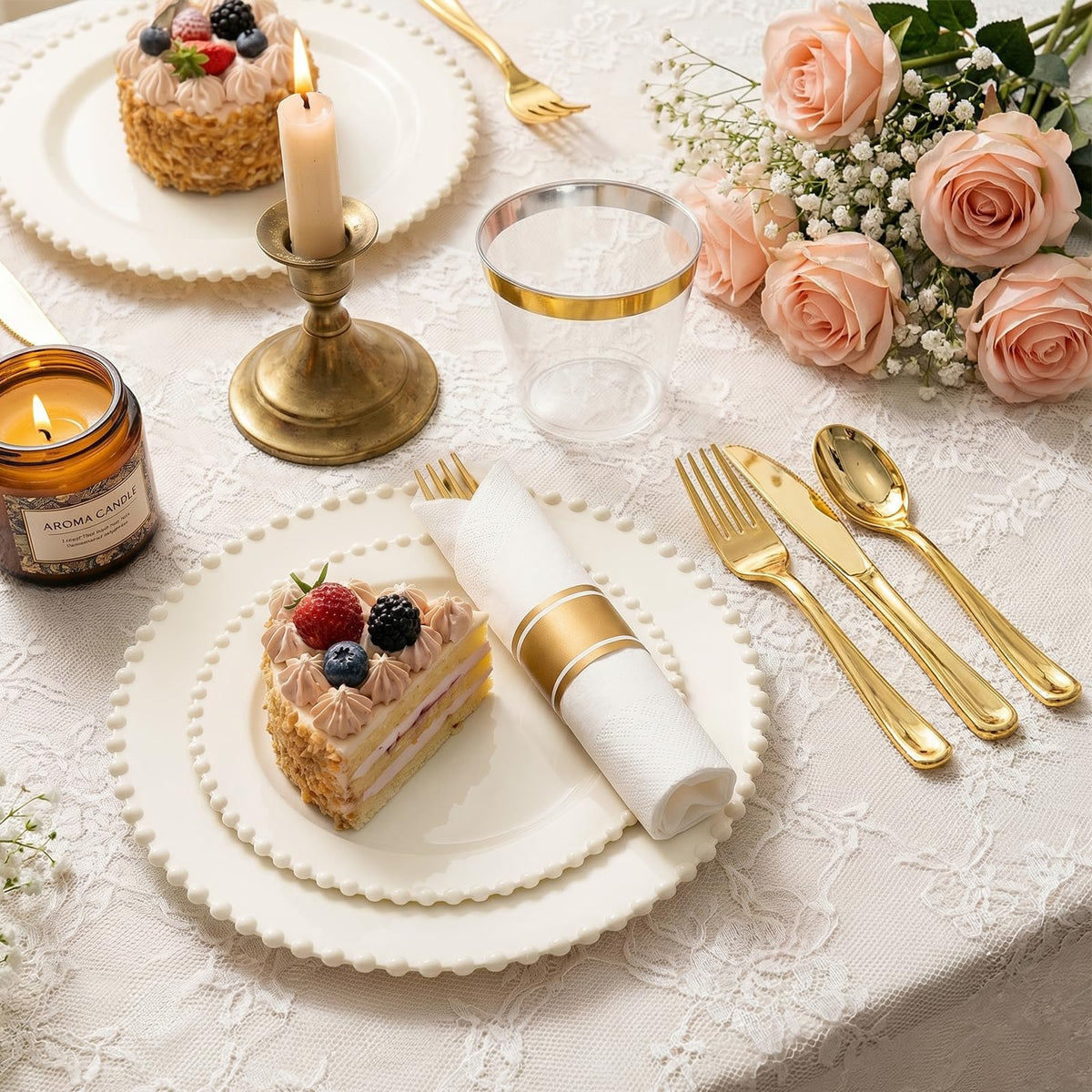 175pcs Plastic Dinnerware Set Ivory 25 Guests for Wedding - cheerserve Official Imagery - 3