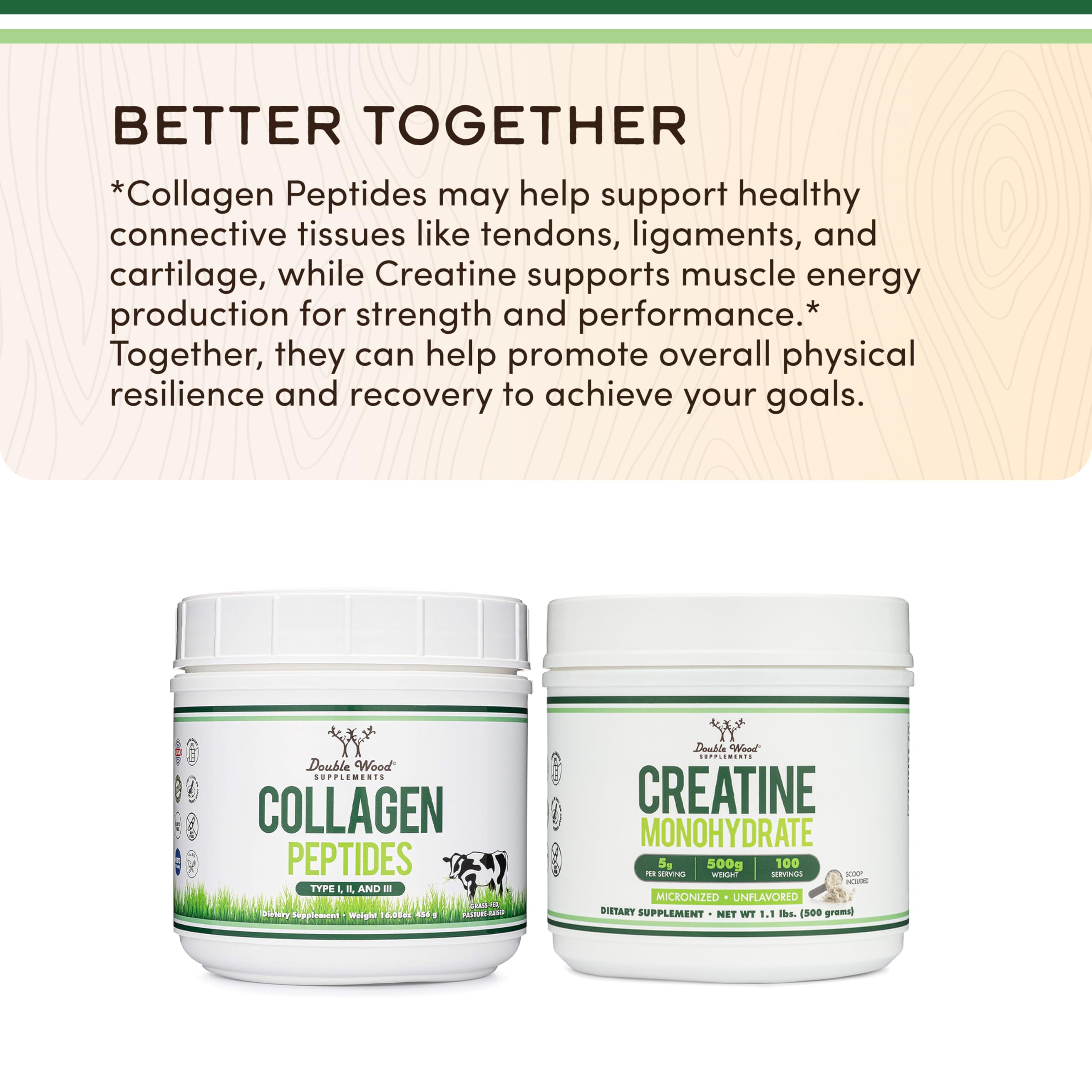 Collagen Peptides Powder Type I II III Skin Hair Joint 16 oz - Double Wood Supplements Official Imagery - 4