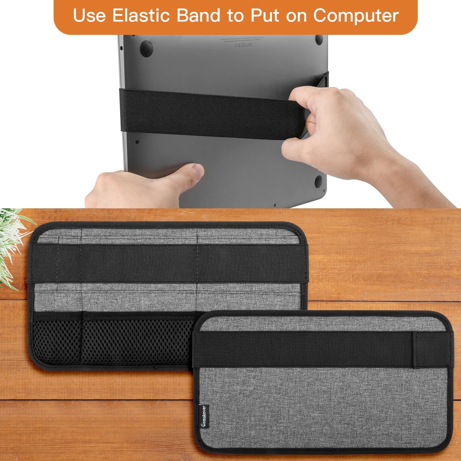 Gray Homakover portable tech organizer caddy for laptop accessories, including cables, mouse, power bank, USB adapters, and chargers.