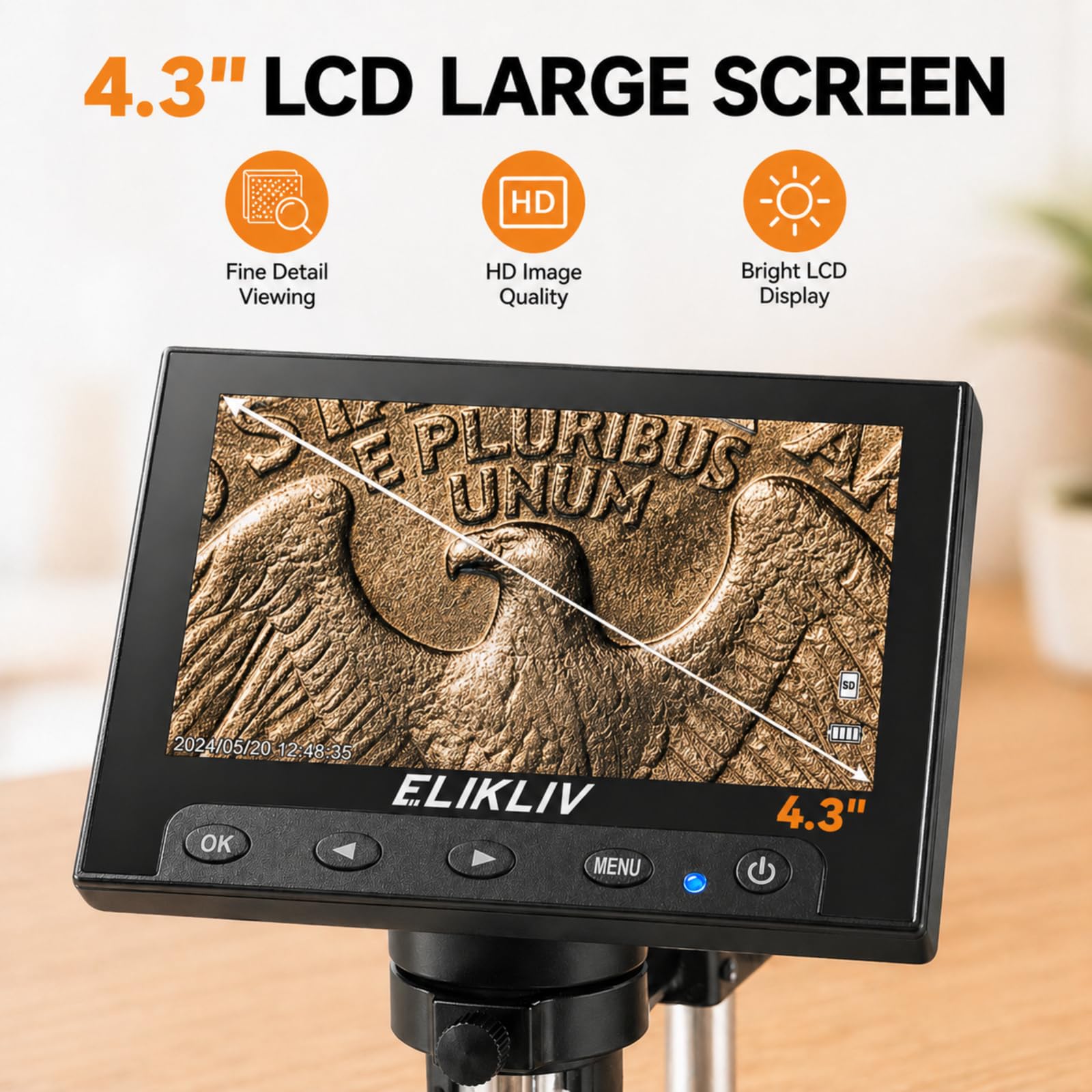 Elikliv Microscope, LCD Digital Coin Microscope 1000x, Coin Magni by Elikliv - Angle View 2
