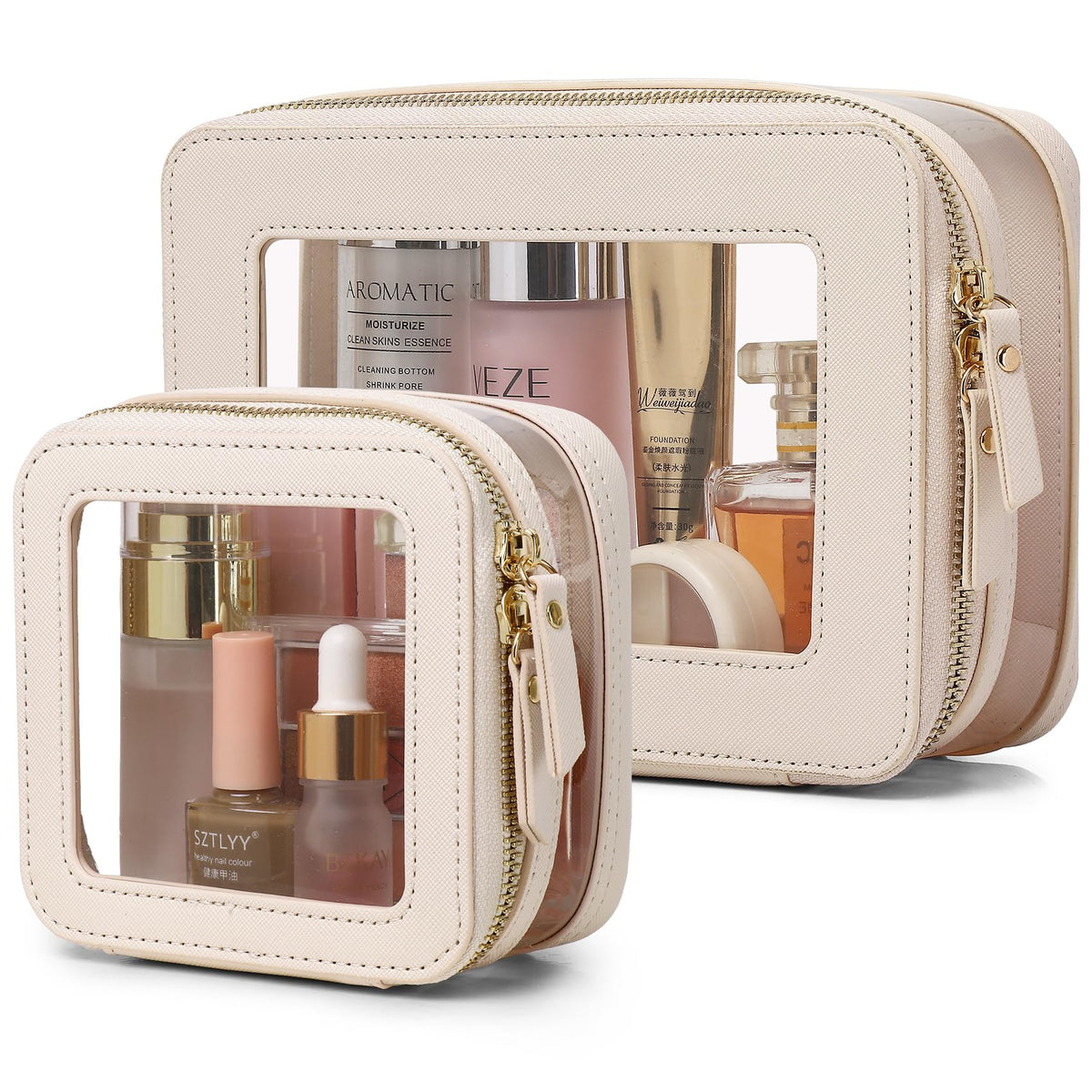 Pinkmik Clear Makeup Bag with Zipper Beige M MINI 1 - Pinkmik Official Imagery - 2