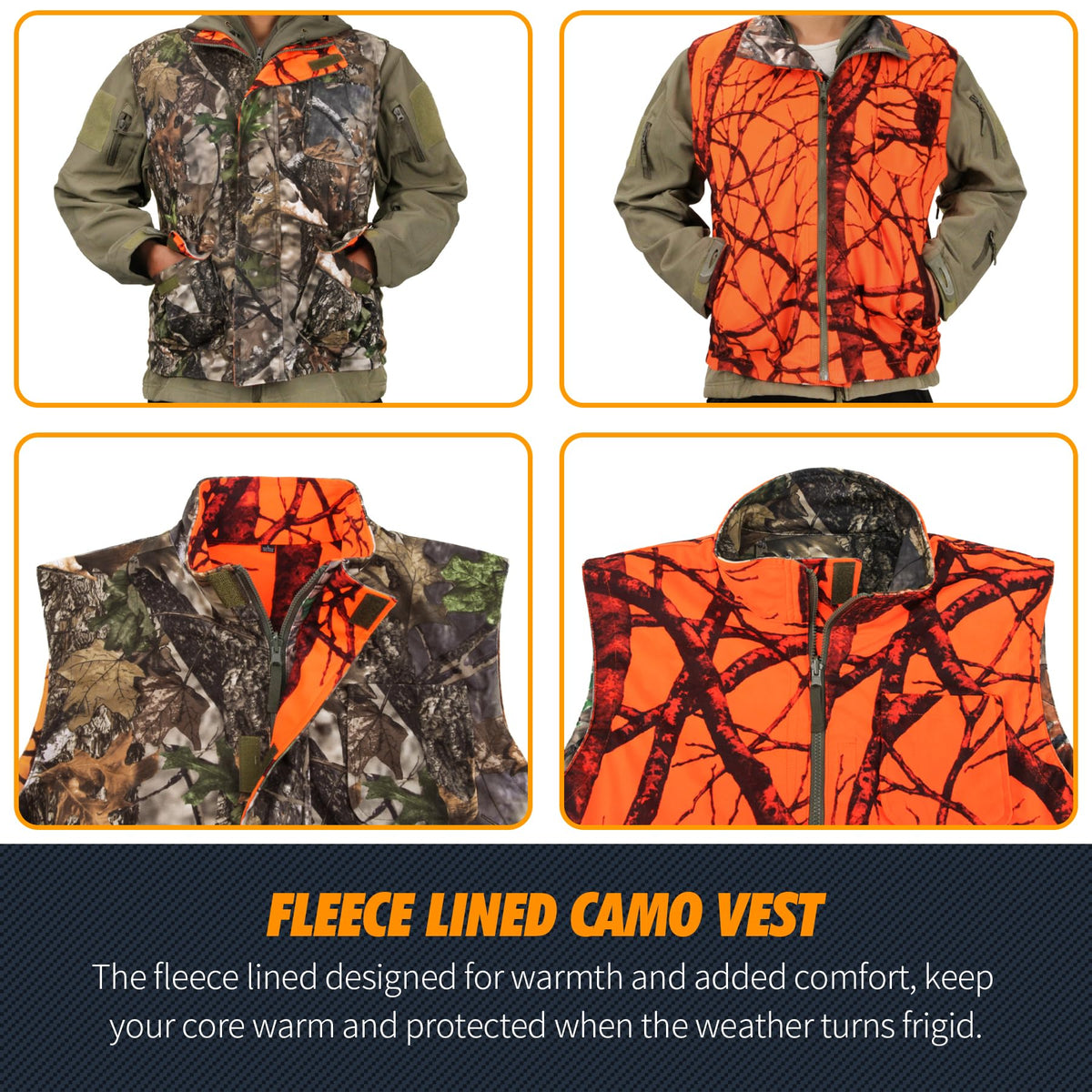 Reversible Camo Orange Hunting Vest Big Game Vest Jacket M - GUGULUZA Official Imagery - 7