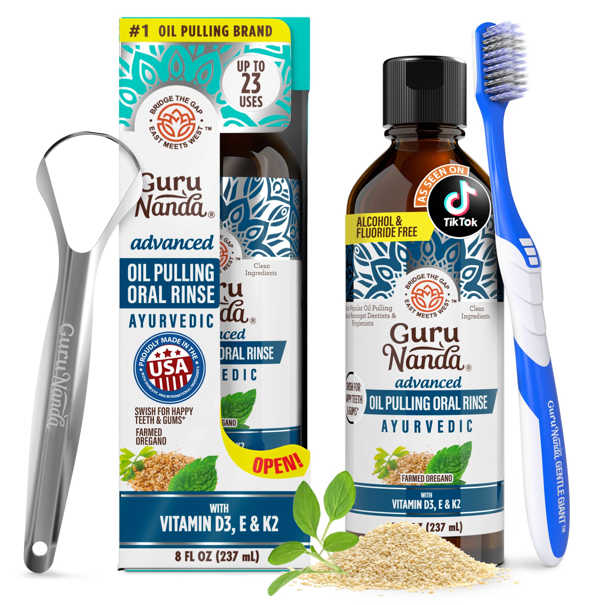 GuruNanda Advanced Oil Pulling Mouthwash with Oregano Oil & Sesame Oil - View 1