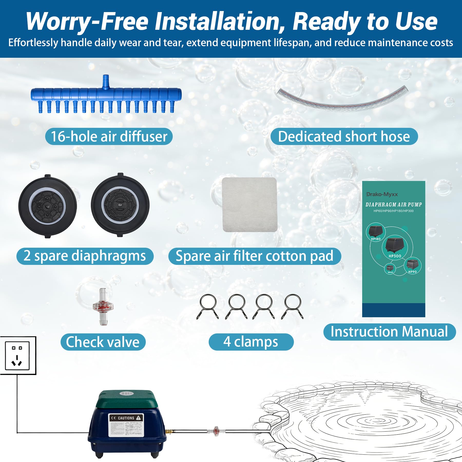 Drako-Myxx Upgraded HP-90 Pond Aerator/Septic Tank Linear Air Pum - Drako-Myxx Official Product View 4