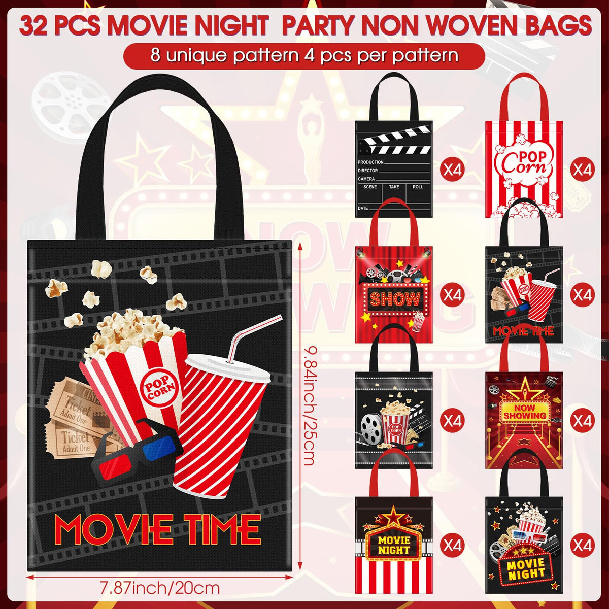 Photect 32 Pcs Movie Night Party Favor Bags Non Woven with - Photect Official Imagery - 3