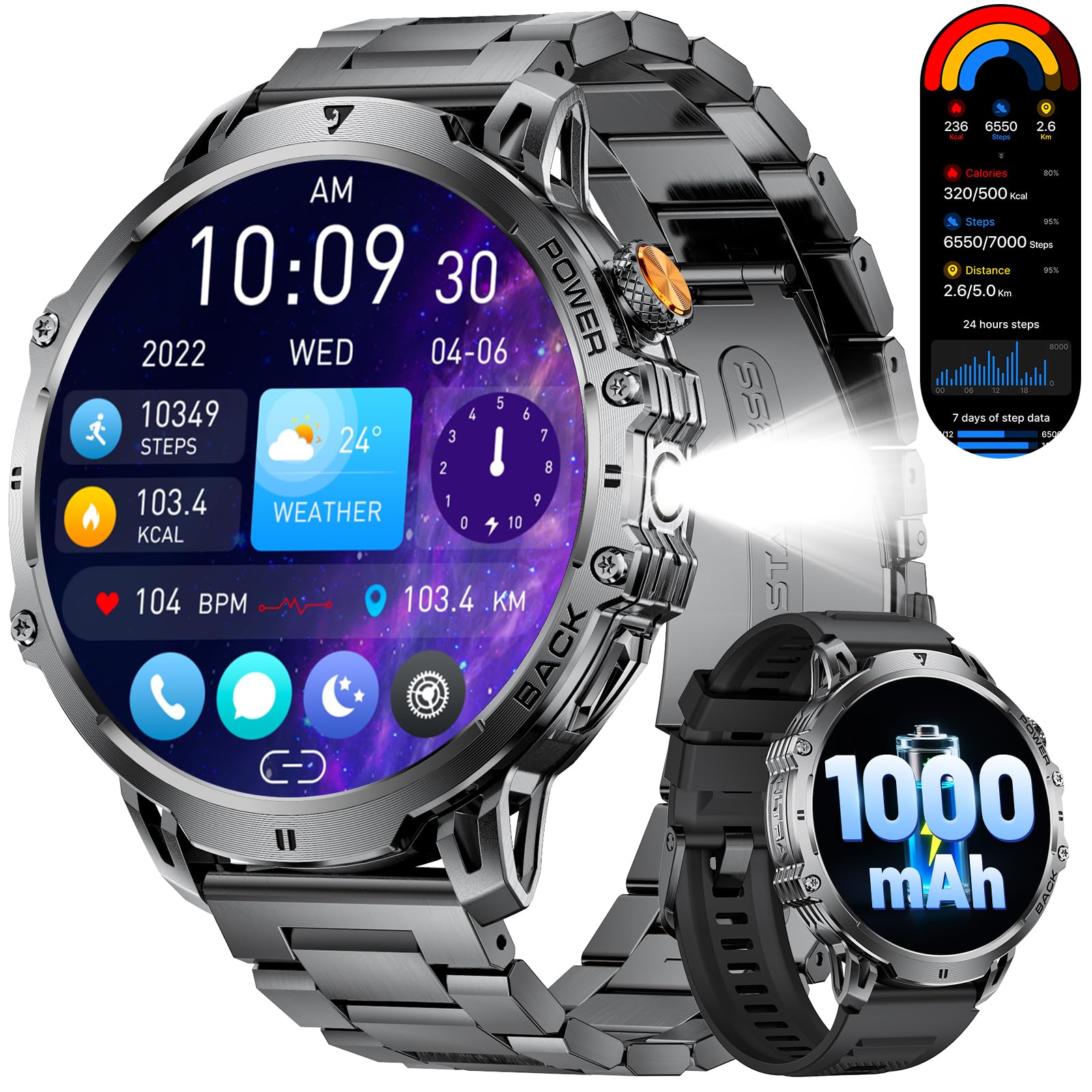 LIGE Military Smart Watches for Men ,1000mAh/1.85" HD Large Screen Sma - View 1