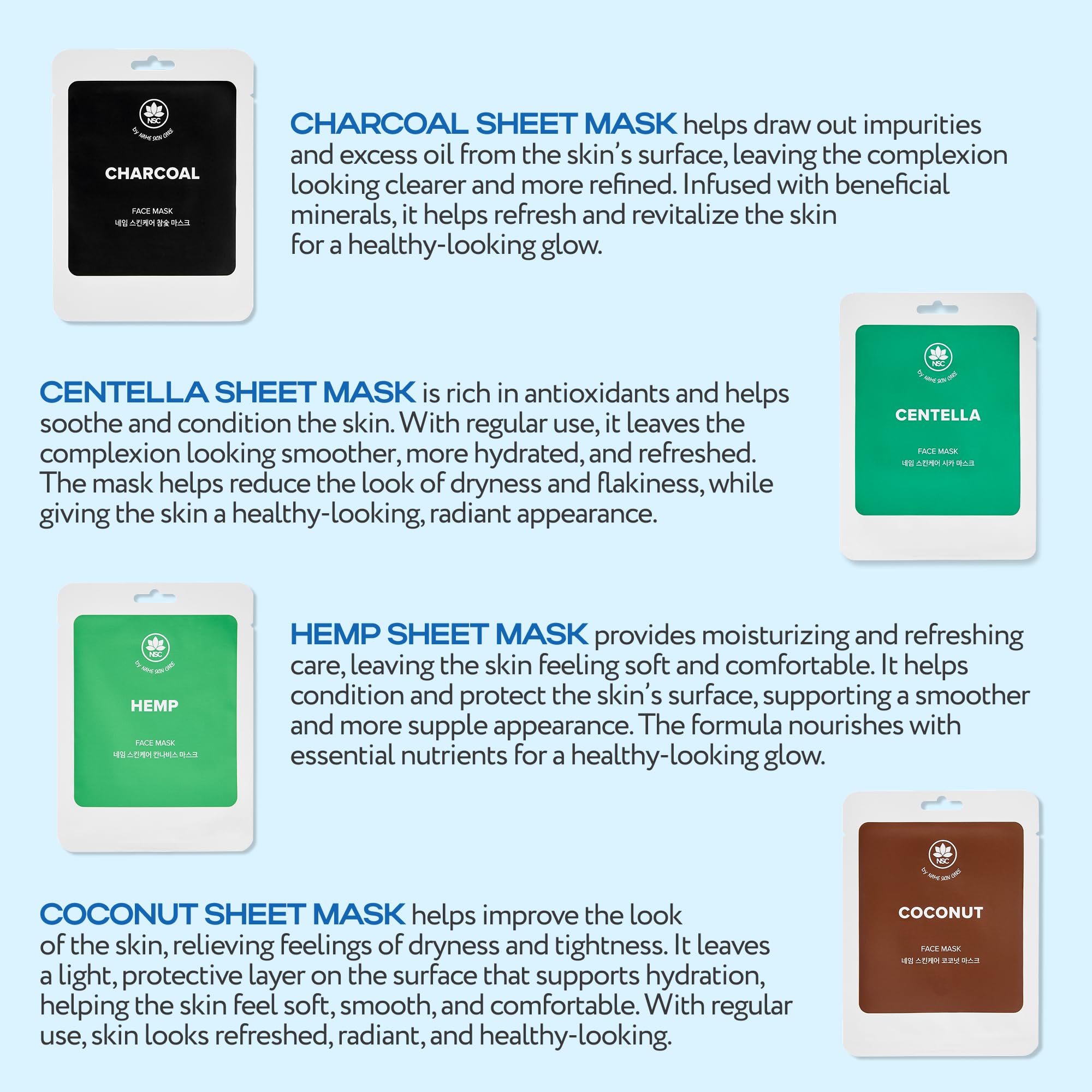 Name Skin Care Korean Cloth Sheet Face Mask Set of 30 - NSC