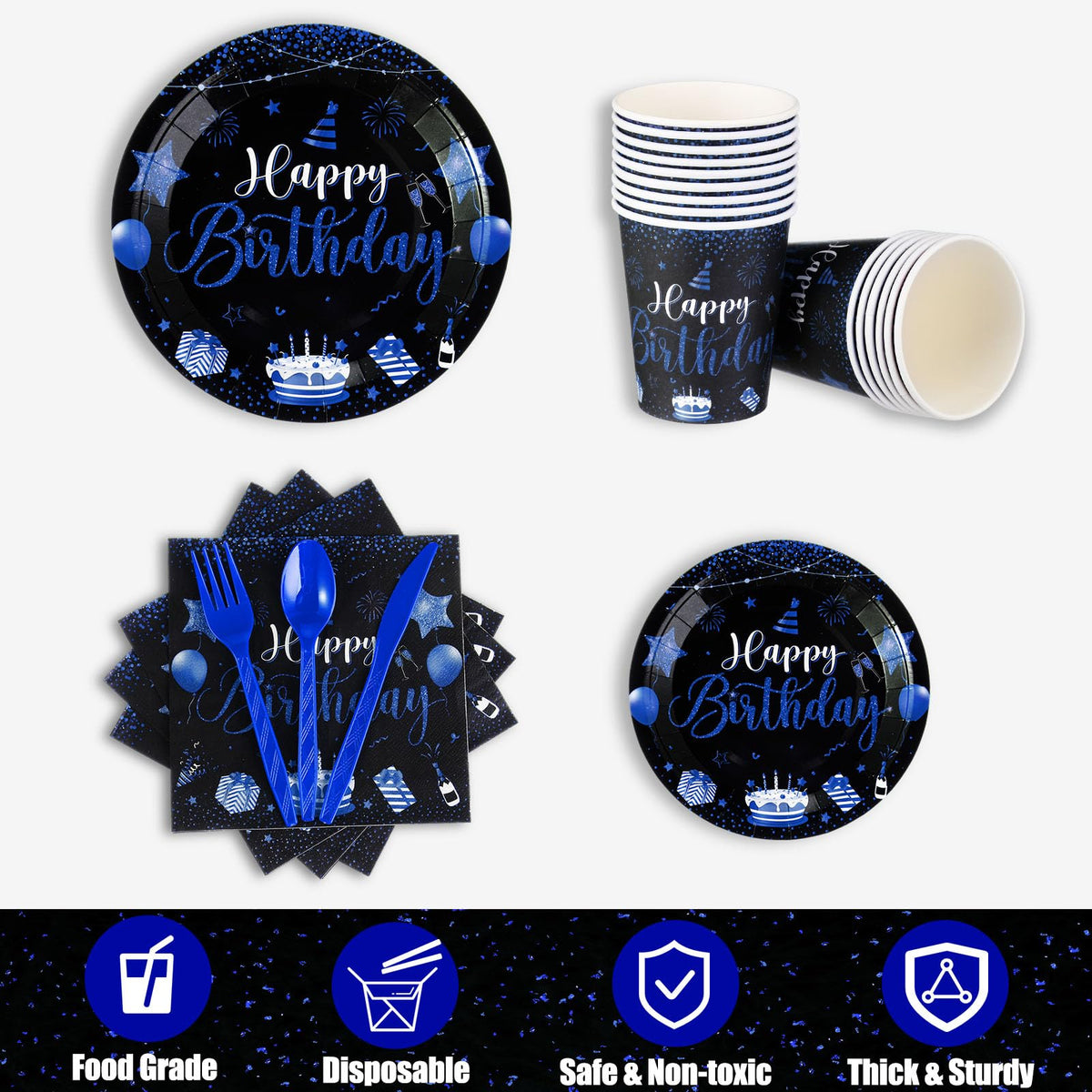 Vesici 171 Pcs Happy Birthday Party Supplies 24 Set Table - Vesici Official Imagery - 6