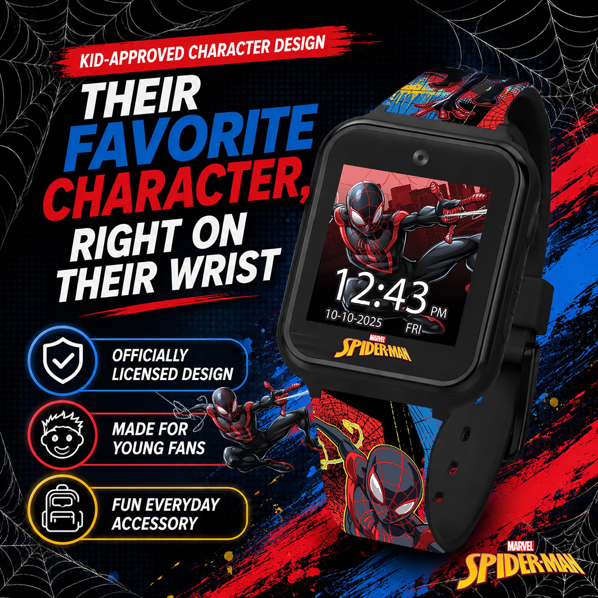 Accutime Spider-Man Kids LED Smartwatch with 10 Watch Faces, Flas by Accutime - Angle View 2
