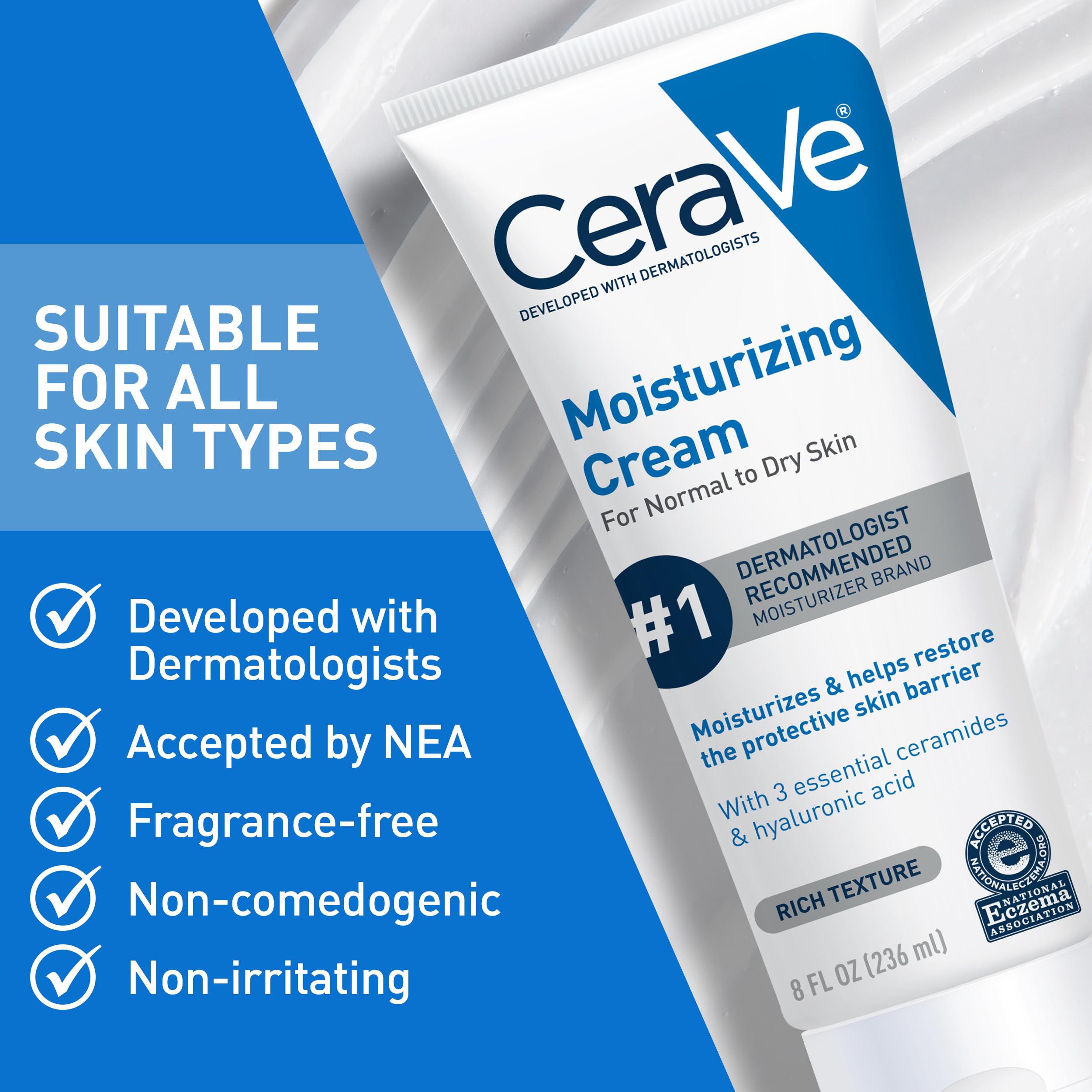 CeraVe Moisturizing Cream, Face & Body Moisturizer for Dry Ski... - CeraVe Official Product View 7