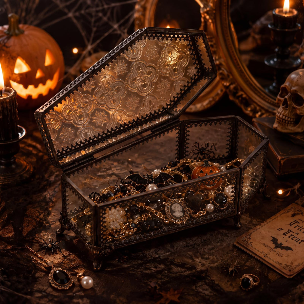 Vesici Halloween Glass Coffin Jewelry Box Embossed Trinket - Vesici Official Imagery - 4