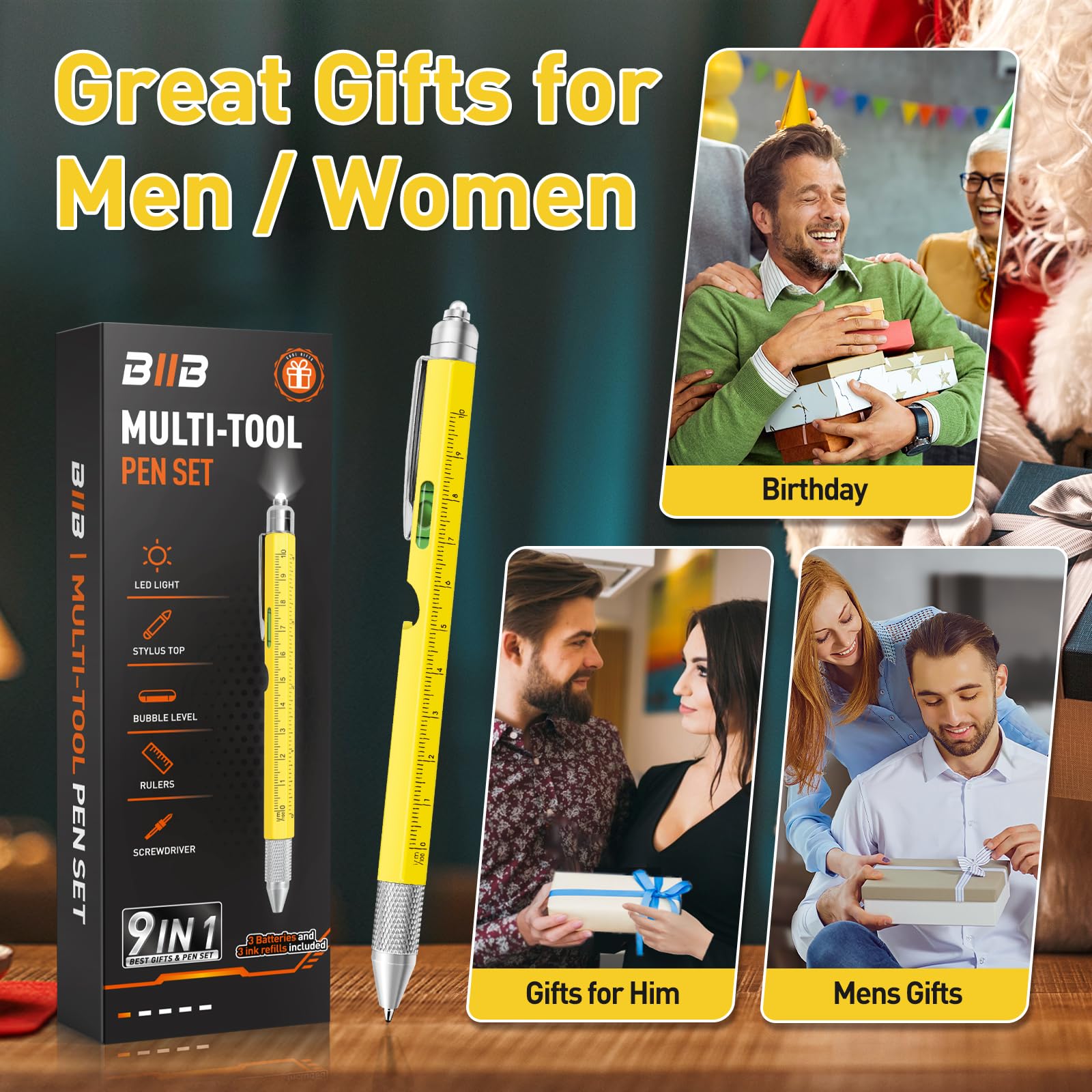 BIIB Gifts for Men 9-in-1 Multitool Pen, Stocking Stuffers for Me by BIIB - Angle View 2