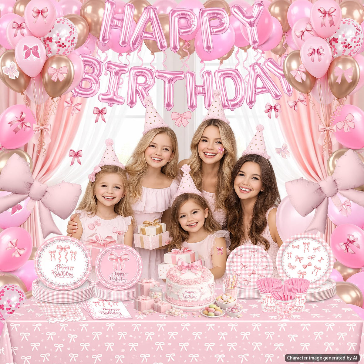 219Pcs Pink Bow Birthday Decorations Coquette Tableware Set - UBGKCJSJ Official Imagery - 5
