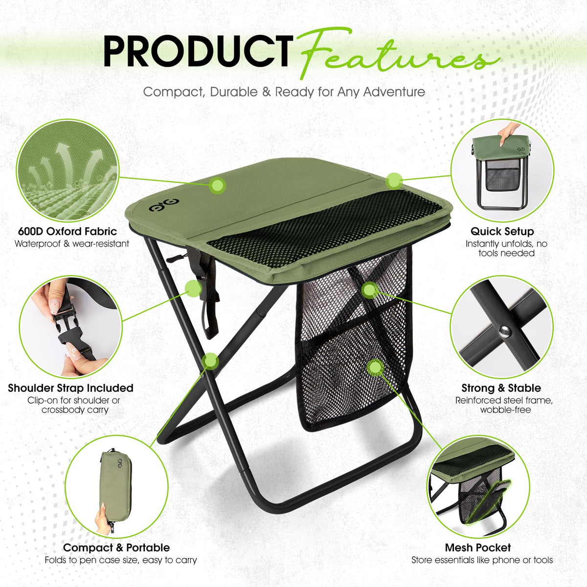 CAMDOOR Portable Collapsible Stool 16 Inch Folding Stool - CAMDOOR Official Imagery - 8