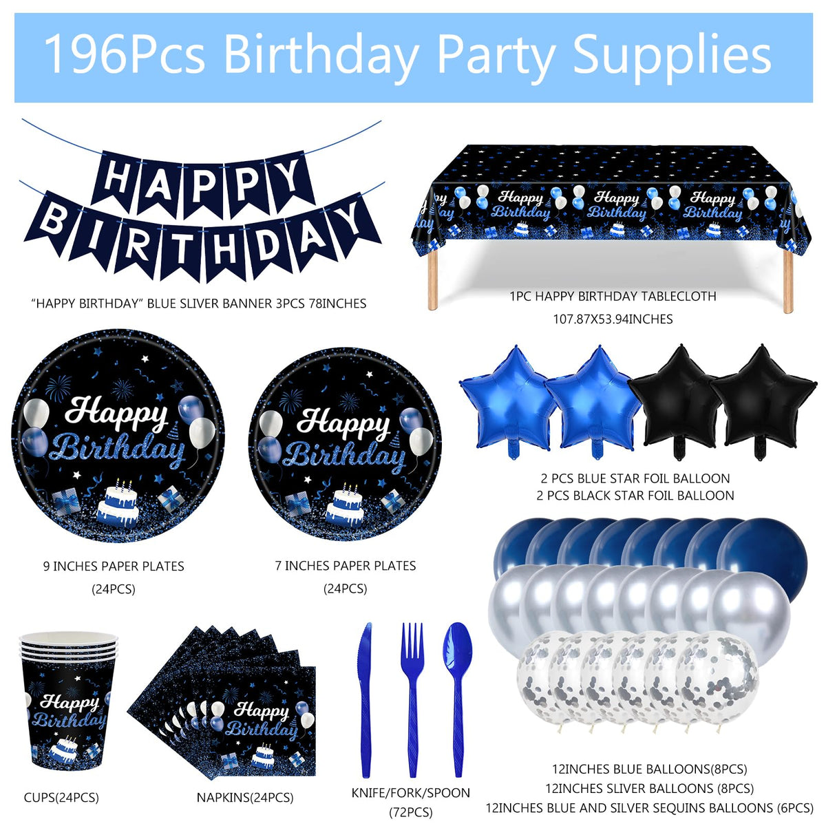 219Pcs Navy Blue Birthday Party Supplies Happy Birthday - Lousuip Official Imagery - 5