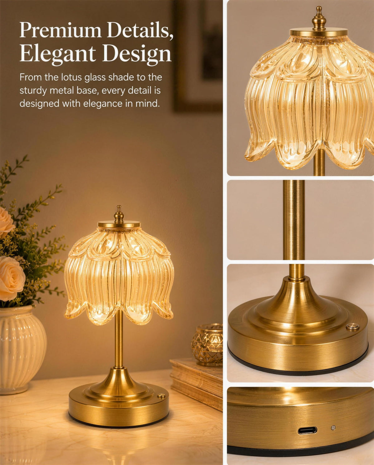 Upgrade Mini Lotus Flower Cordless Table Lamp Home D cor - LCZXUXU Official Imagery - 7