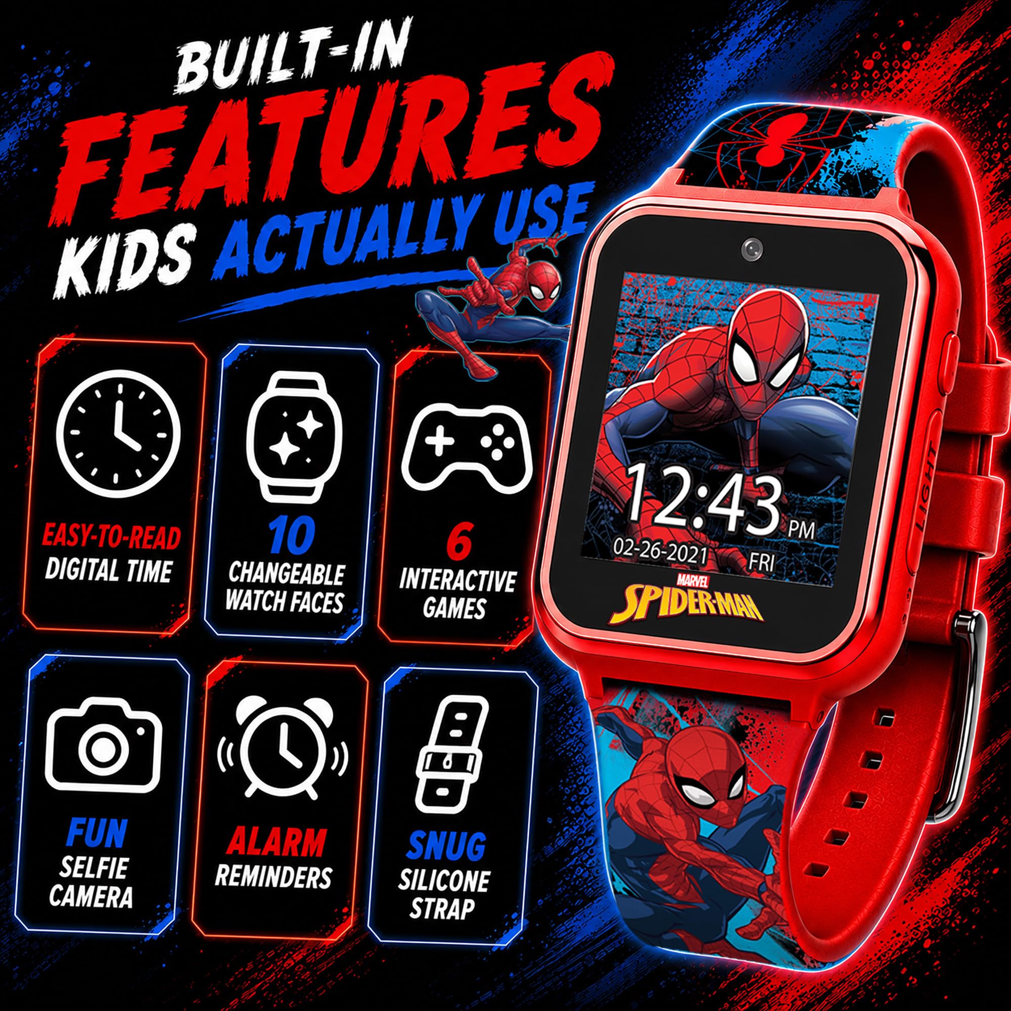 Accutime Marvel Spider-Man Red Educational Touchscreen Smart Watch Toy - View 4