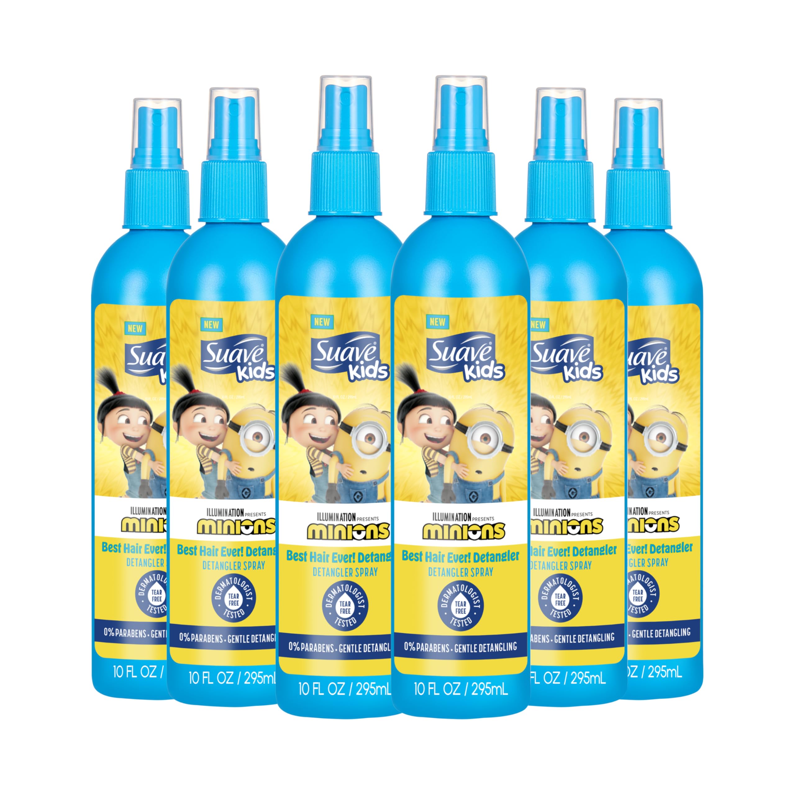 Suave Kids Detangler Spray Minions, Hair Detangling, Removing Knots and Making Kids Locks Soft, Smooth, and Shiny, 10 oz, Pack of 6
