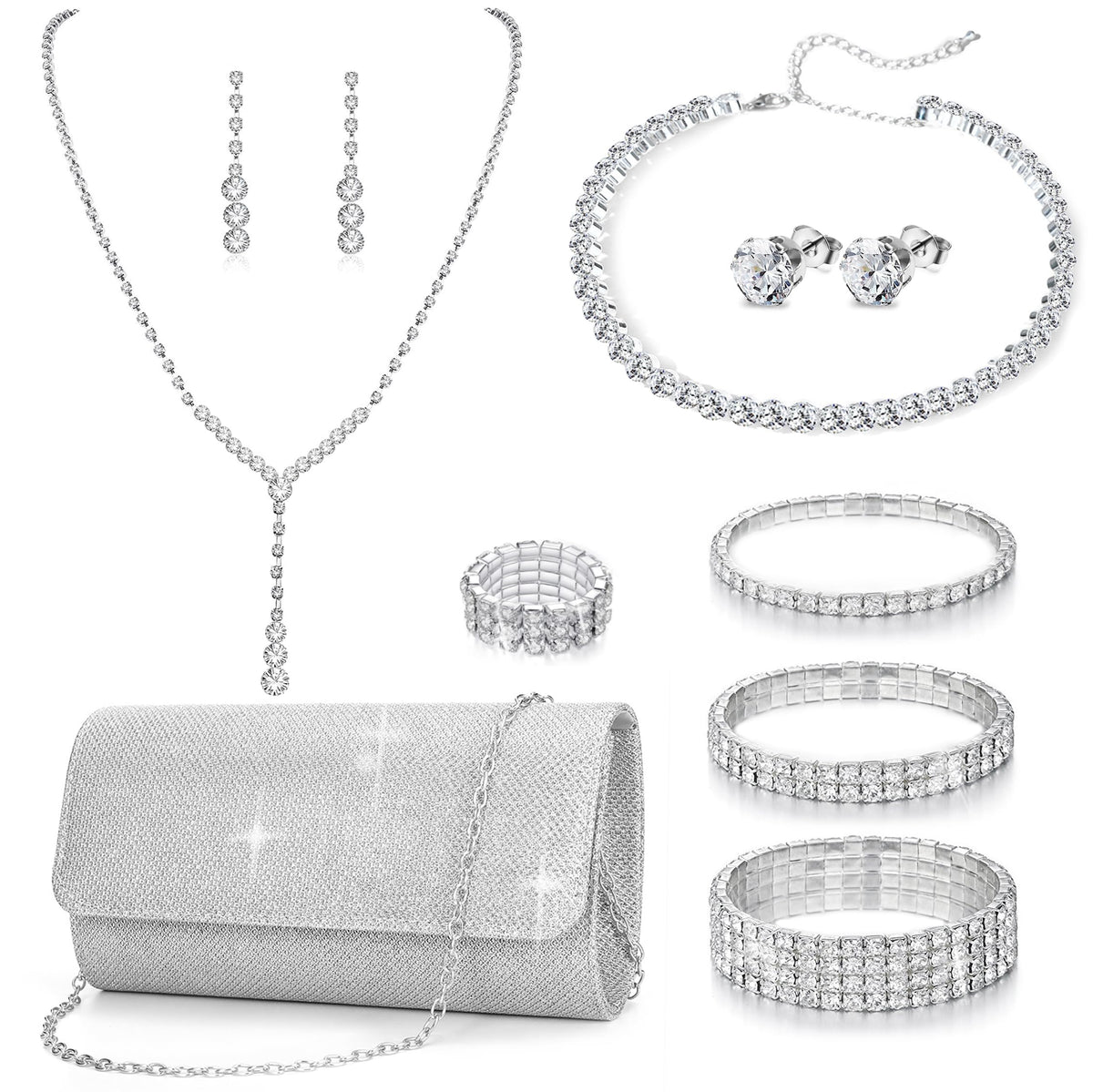 GIFIKOI 11Pcs Clutch Purse Crystal Jewelry Set for Women - GIFIKOI Official Imagery - 1