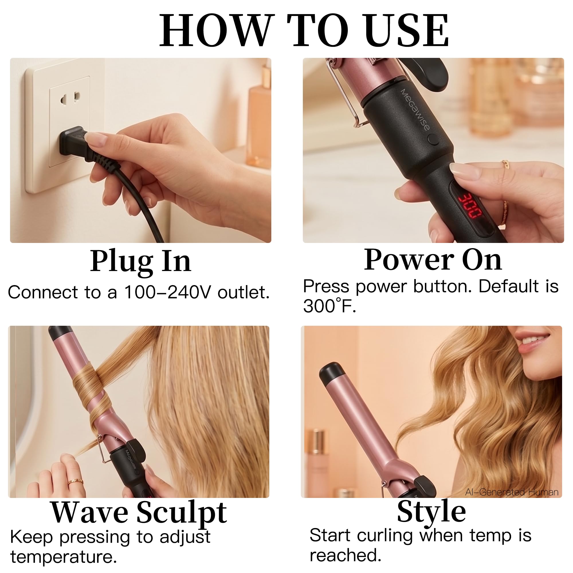 Unlock Your Hair's Potential with MegaWise Pro: 1 1/4 inch Ceramic Barrel, 60s Fast Heating, Anti-Scald Grip, and Complete Styling Kit for Effortless Glamour!