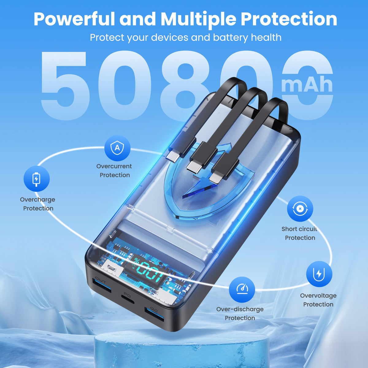 Portable Charger 50800mAh Power Bank with 3 Built in Cables - AONIMI Official Imagery - 7