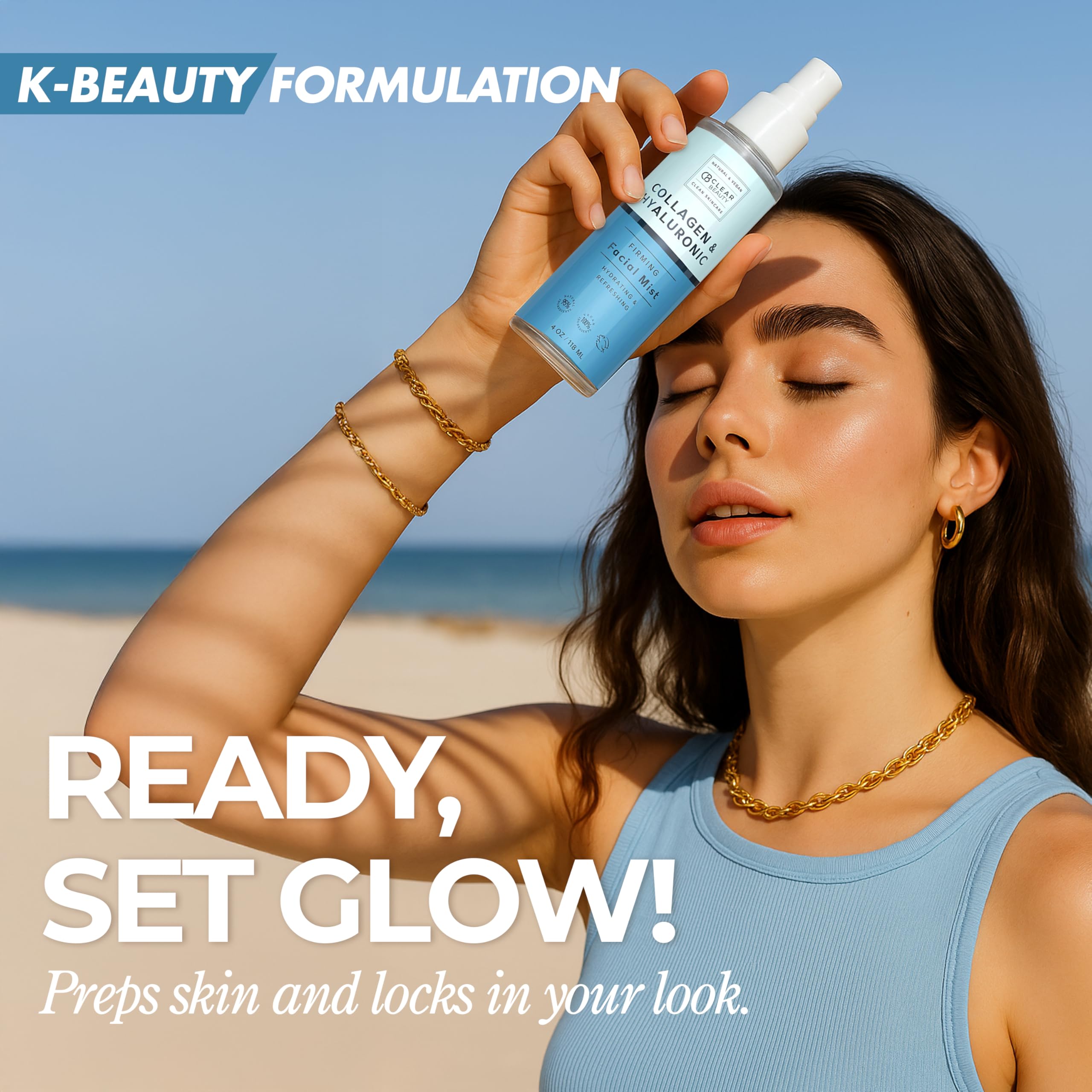 Clear Beauty Hyaluronic Acid & Collagen Hydrating Facial Mist, Dermatologist Tested - Clear Beauty Official Product View 3