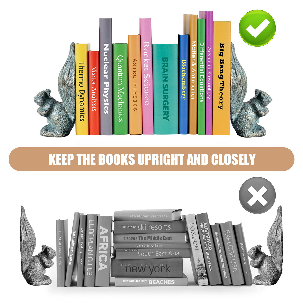 Cute Squirrel Cast Iron Bookends 2PCS Decorative Book - Livfodrm Official Imagery - 6