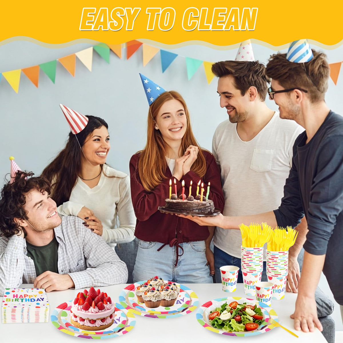 144 Pcs Birthday Party Tableware Set for 24 Guests Heavy - COSINIA Official Imagery - 4