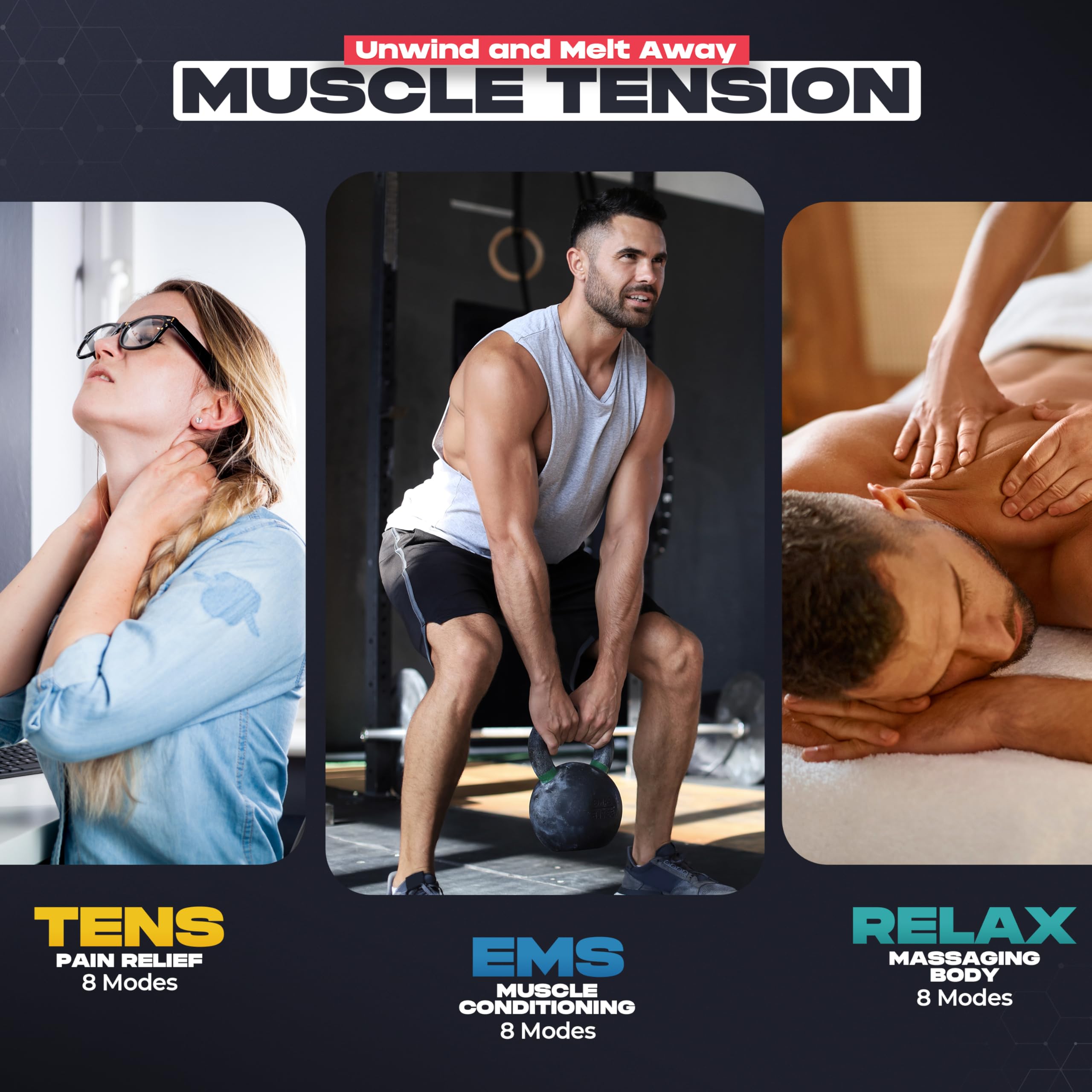 Neocarbon TENS Unit Muscle Stimulator – Red (24 Modes)