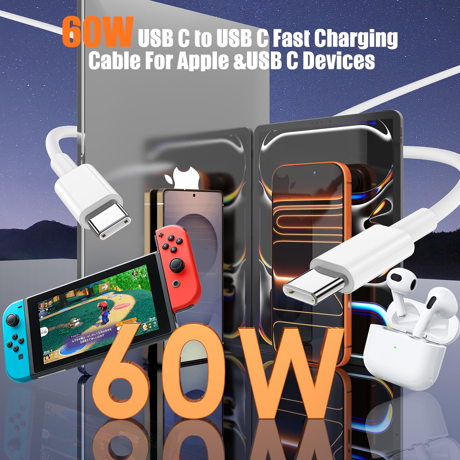 LOFPYE 3-Pack USB C to USB C Cable 60W Fast Charging [3.3+6.6+10FT]