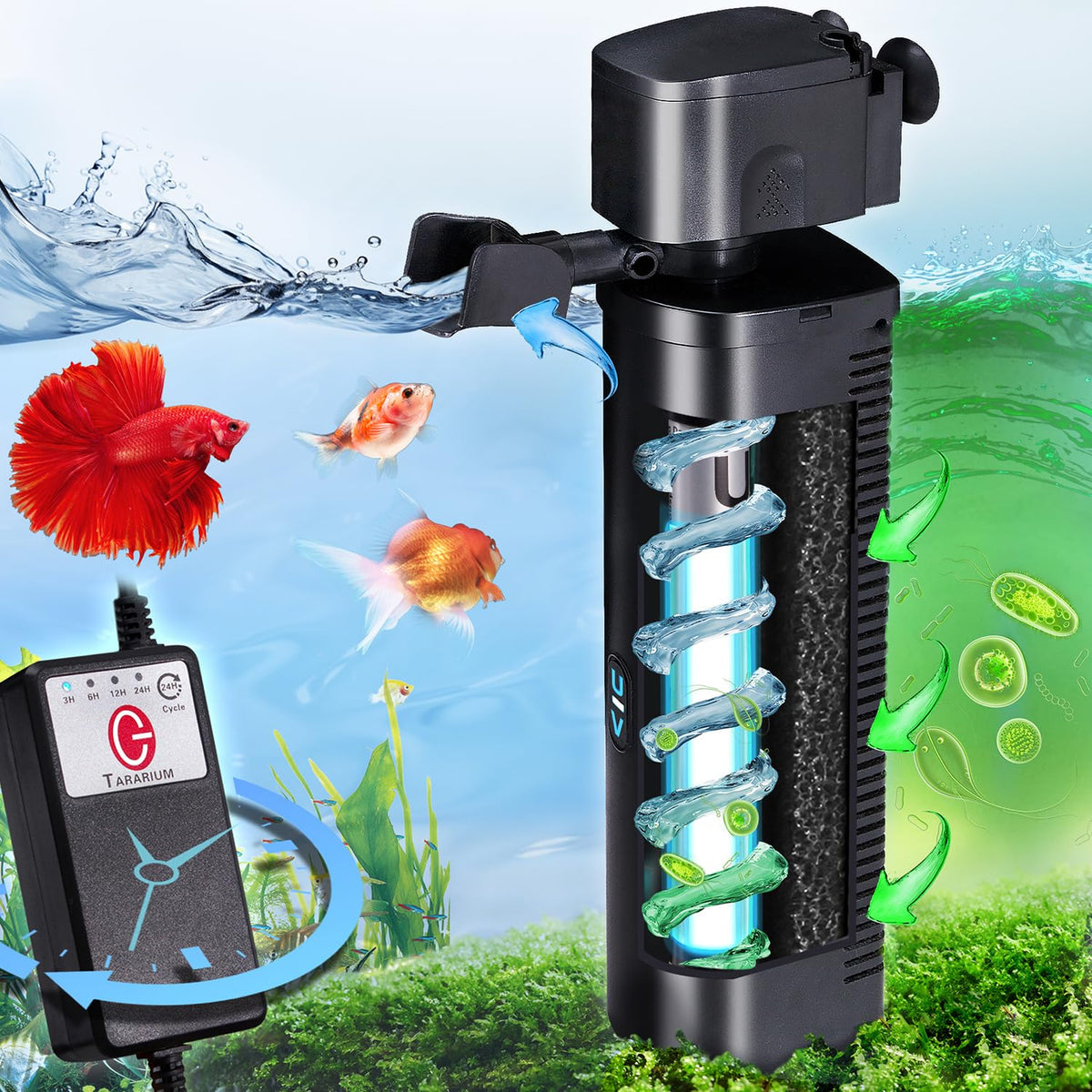 TARARIUM U V Aquarium Filter for Fish Turtle Tank Large fit - TARARIUM Official Imagery - 1