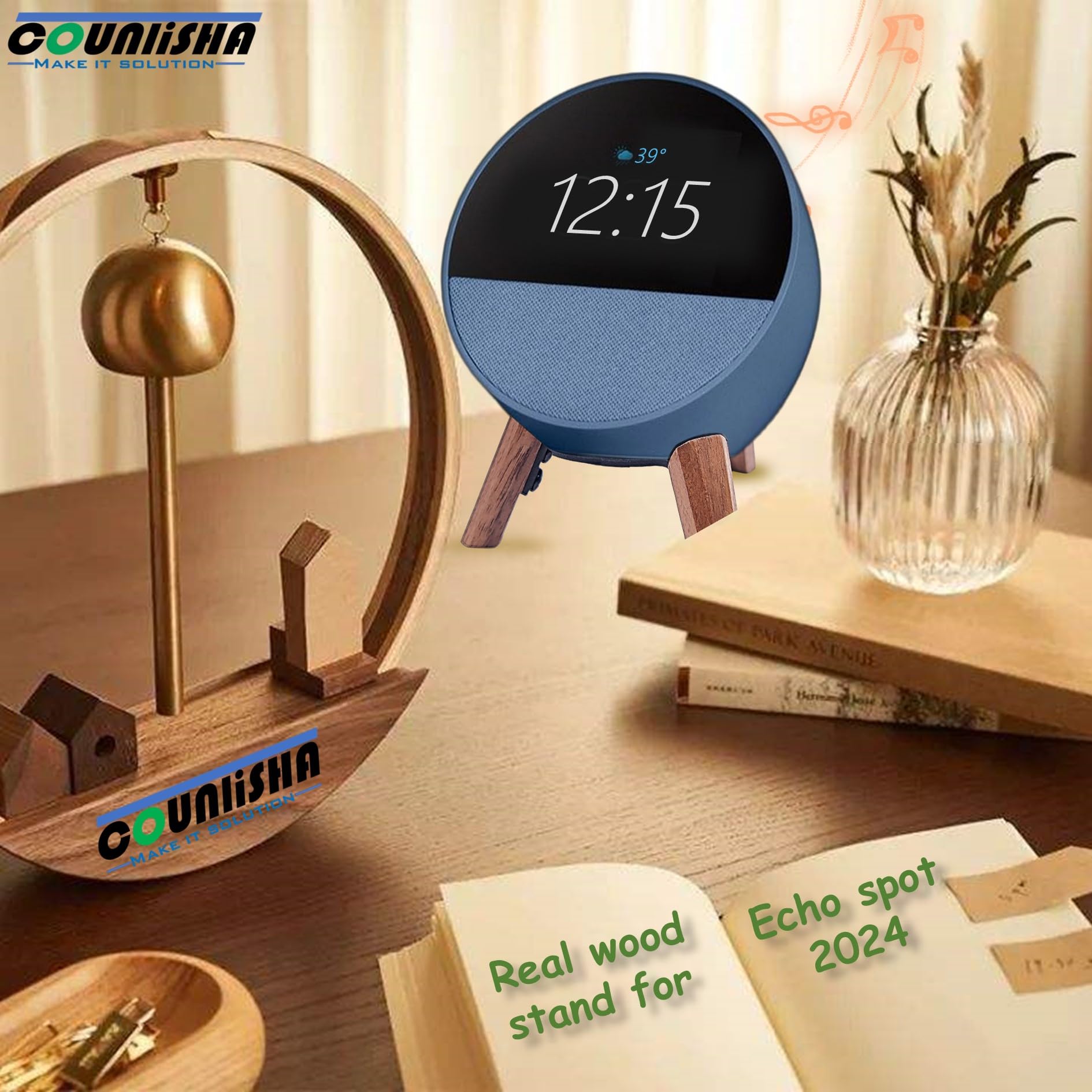 Counlisha Real Wood Stand for Echo spot   smart Alarm Clock,Walnu by Counlisha - Angle View 6