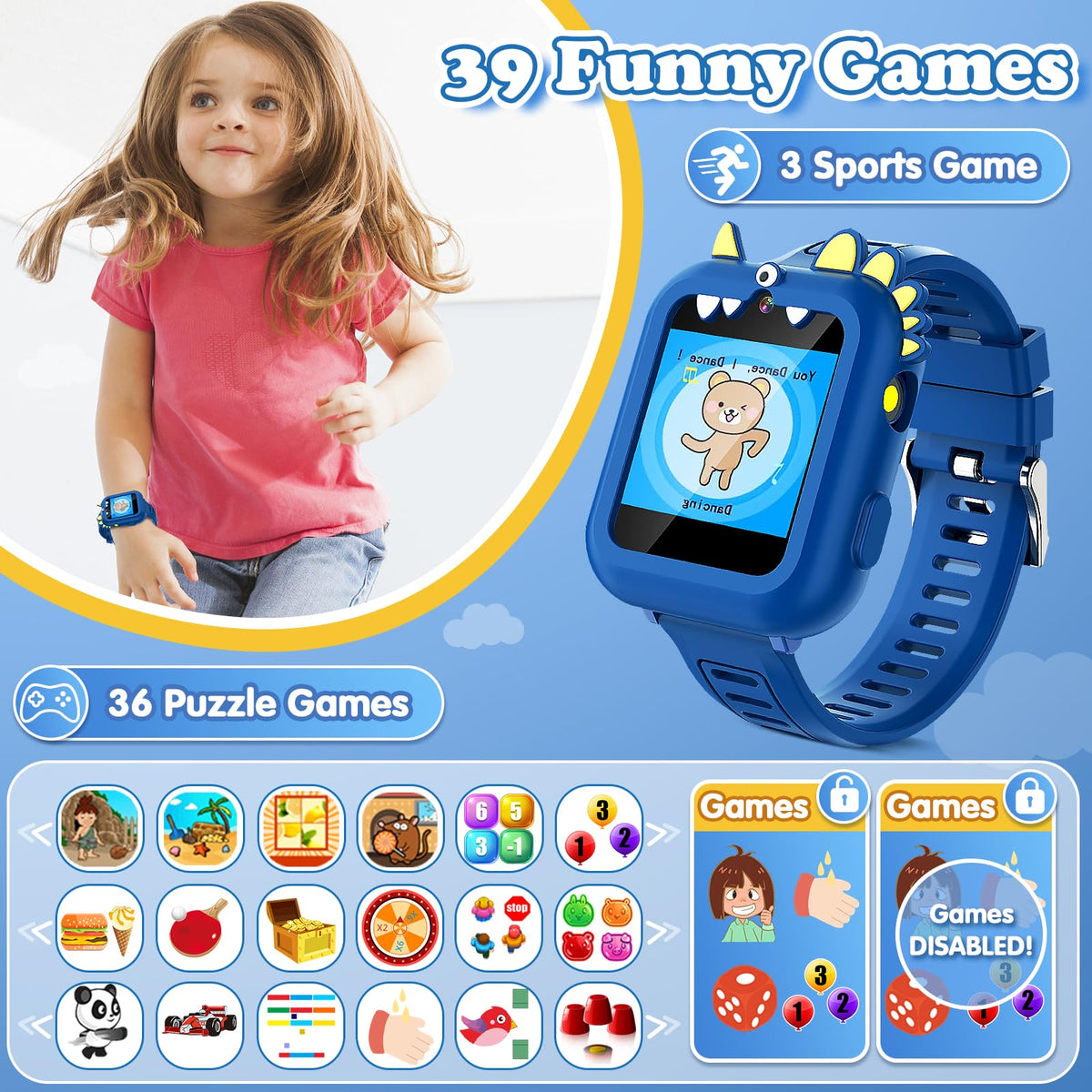 Kids Smart Watch Boys Gift Age 3 12 with 39 Games Alarm - Sedzofan Official Imagery - 6