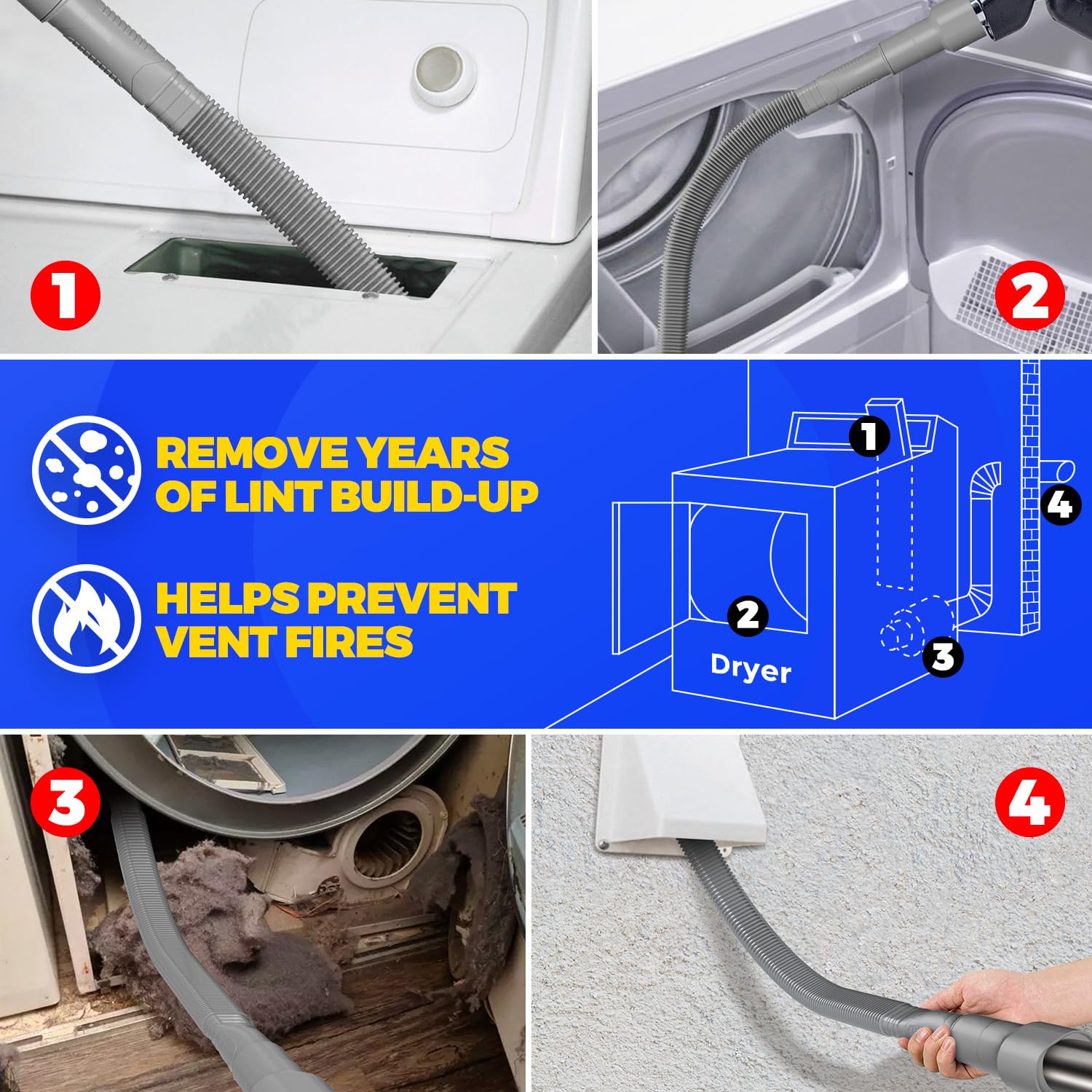 Holikme Dryer Vent Cleaner Kit 2Pack - Lint Vacuum Attachment & B by Holikme - Angle View 5
