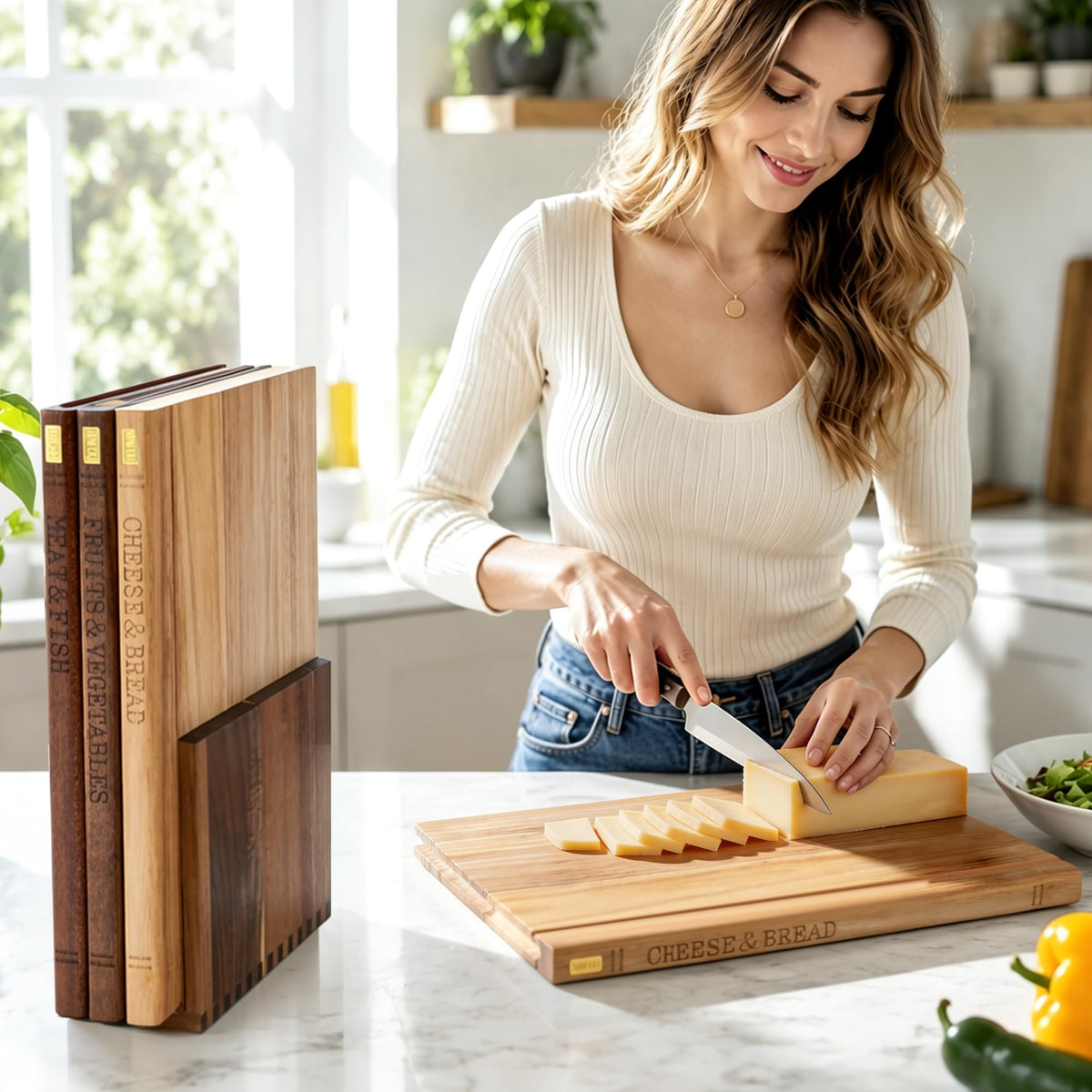 Book Cutting Board Set with Wooden Stand for Home Cooks - Wnfou Official Imagery - 3