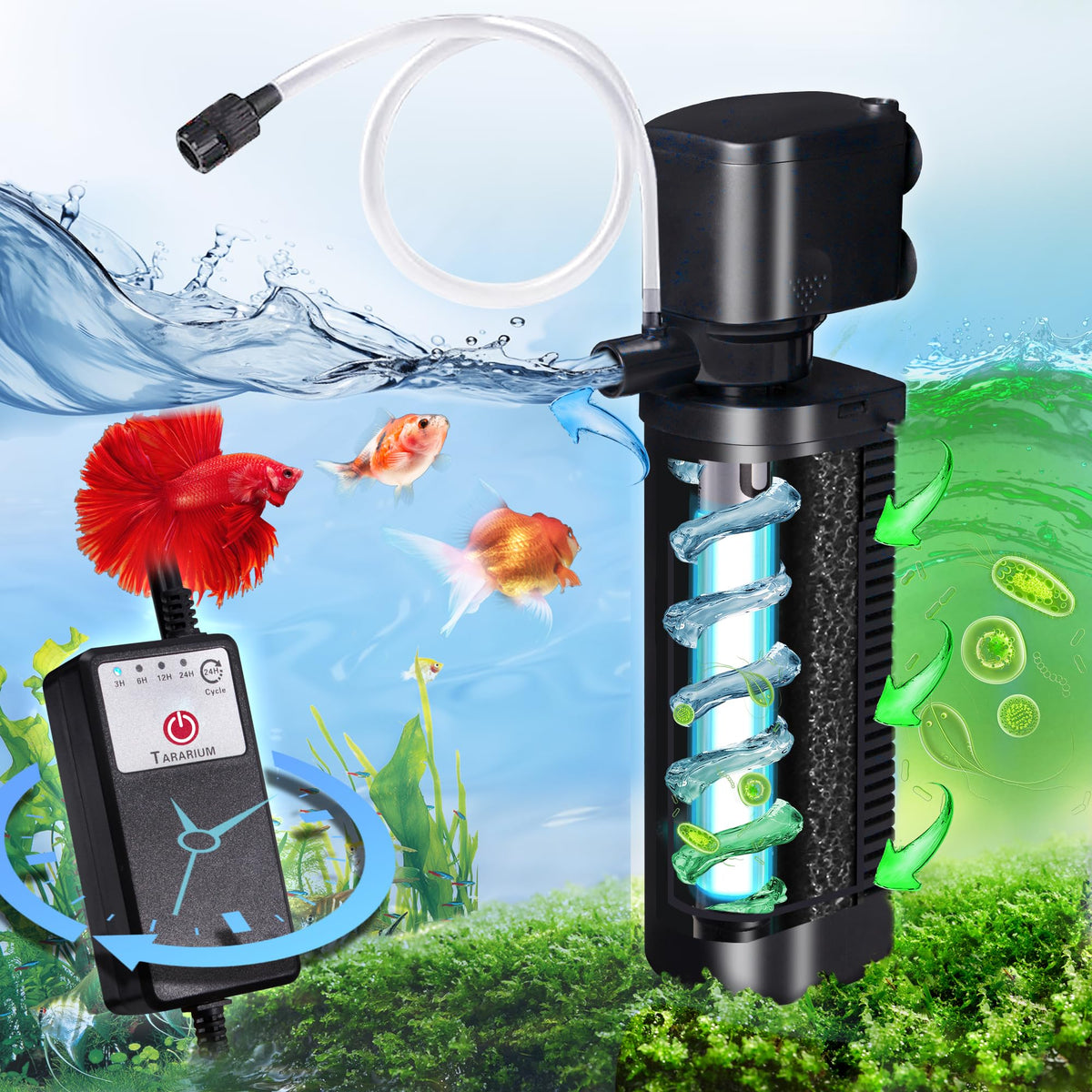 TARARIUM U V Aquarium Filter for Fish Turtle Tank Medium fit - TARARIUM Official Imagery - 1