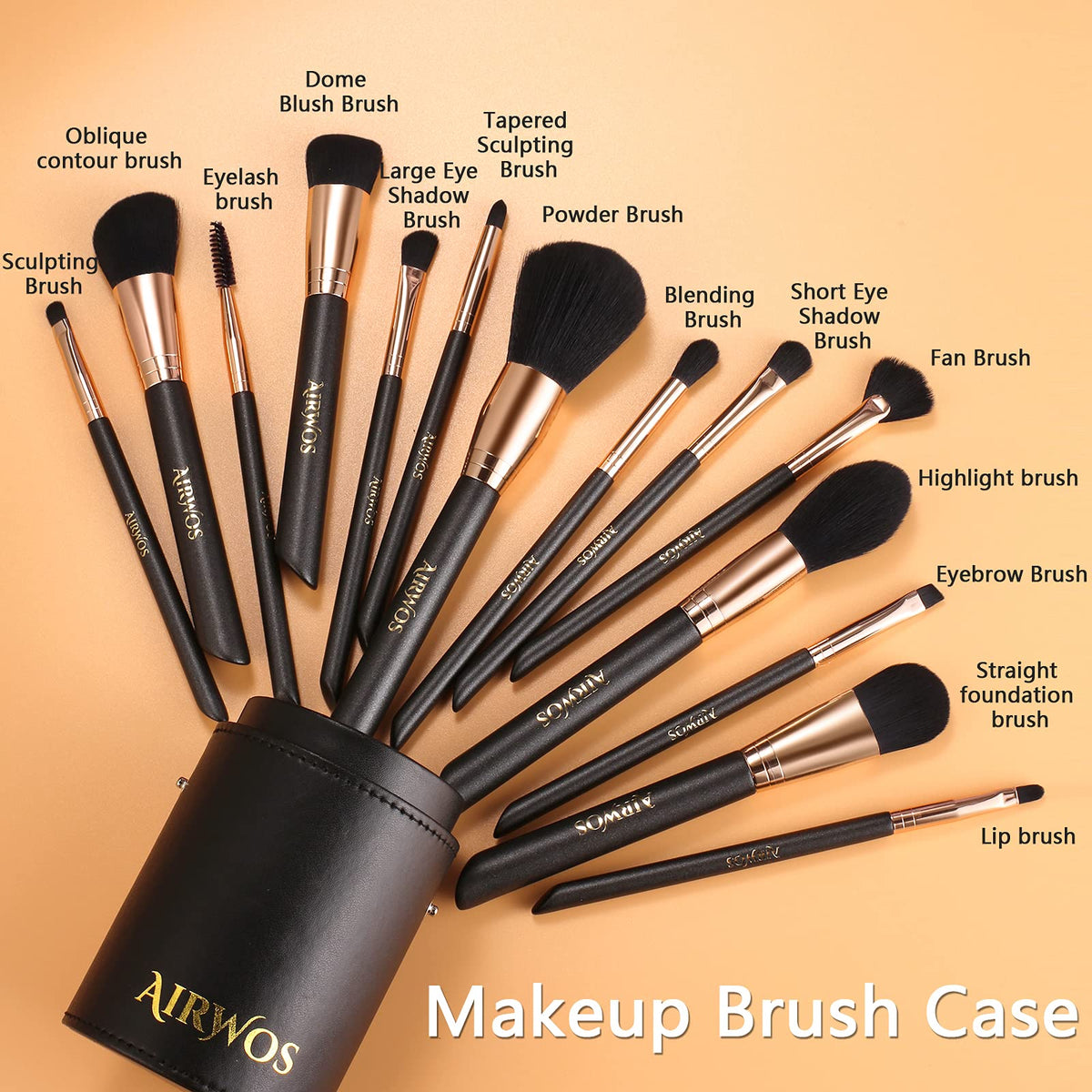 AirWos 14 Pcs Professional Makeup Brush Set with Case - AirWos Official Imagery - 3