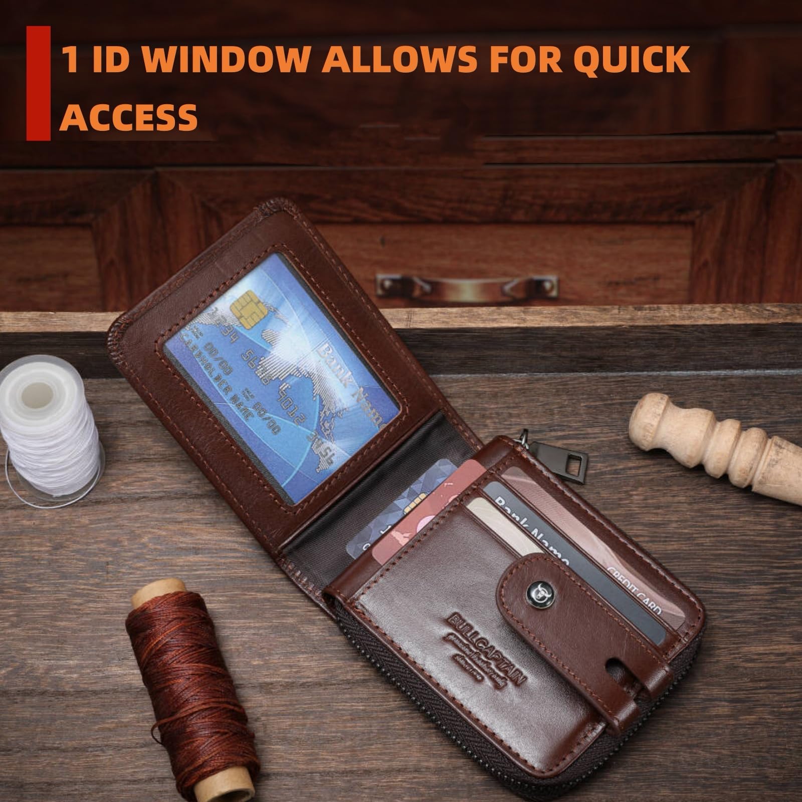 BULLCAPTAIN Leather Zipper Wallet for Men – RFID Blocking