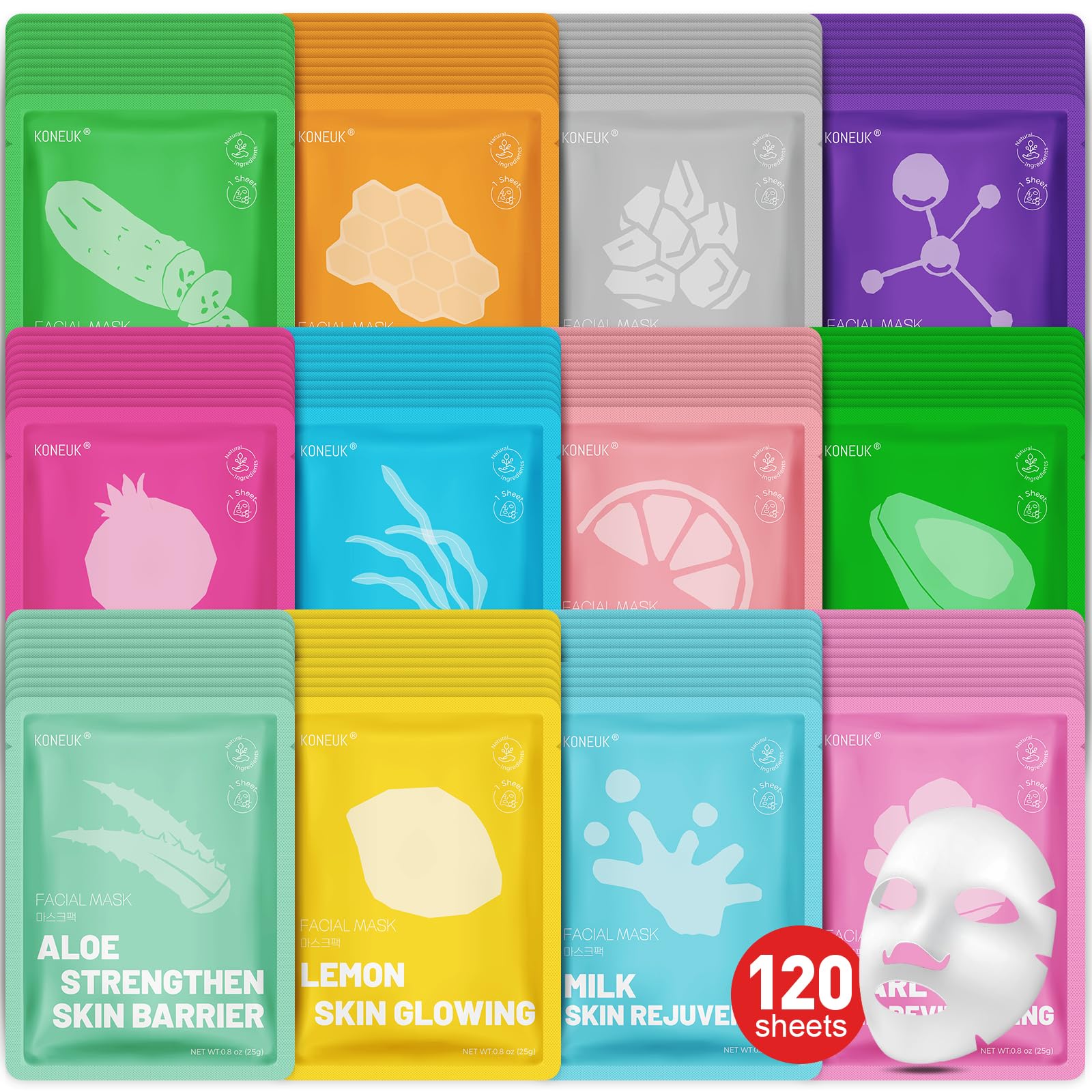 12 Pack Collagen Hydrating Face Masks Skincare, Face Mask for - KONEUK