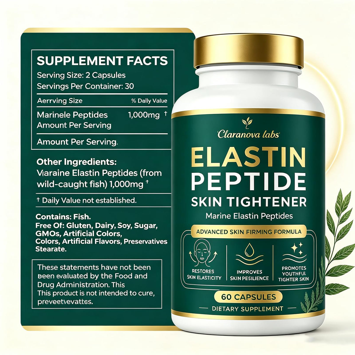 Elastin Peptides Skin Tightening Formula 60 Capsules - Claranova Labs Official Imagery - 4