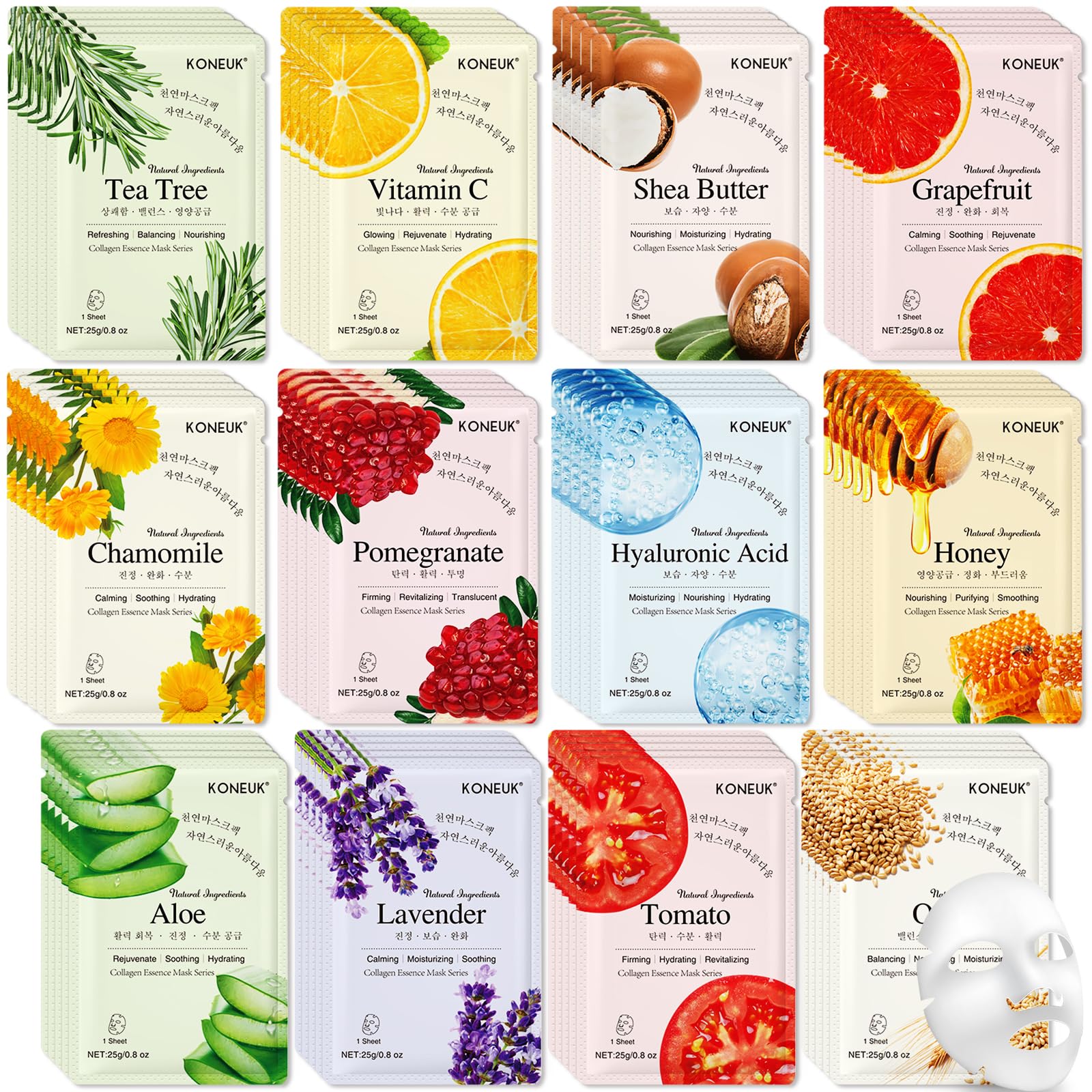 9 Pack Collagen Face Masks Skincare for Women, Hydrating Sheet - KONEUK
