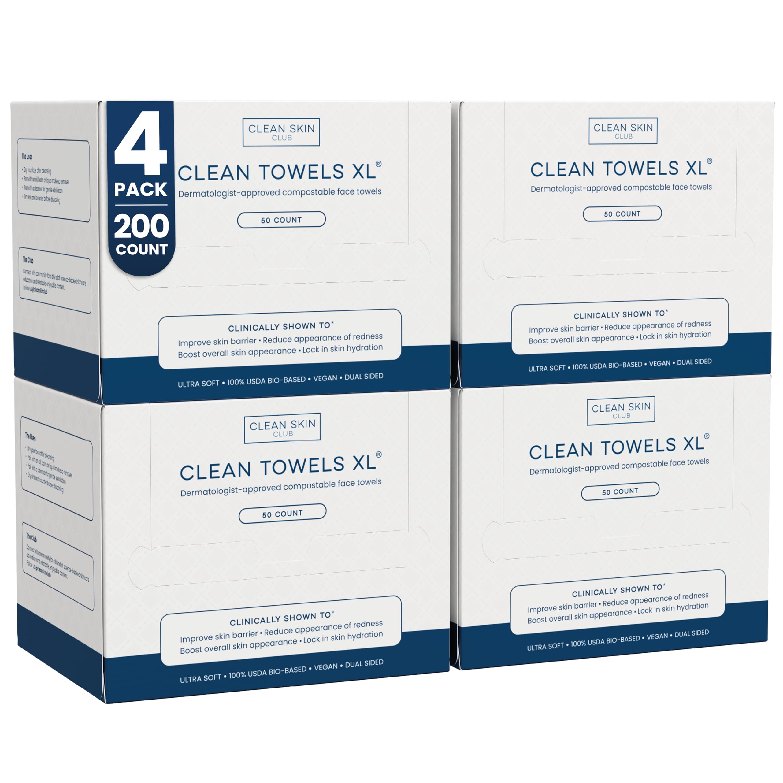 Clean Skin Club Clean Towels XL®, 100% USDA Biobased Face Towe...