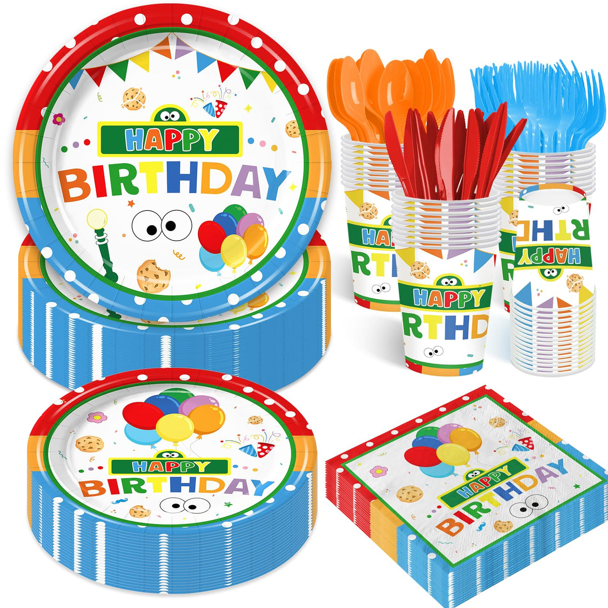168PCS Party Supplies Cute Theme Birthday Decorations Serve - Galameow Official Imagery - 1