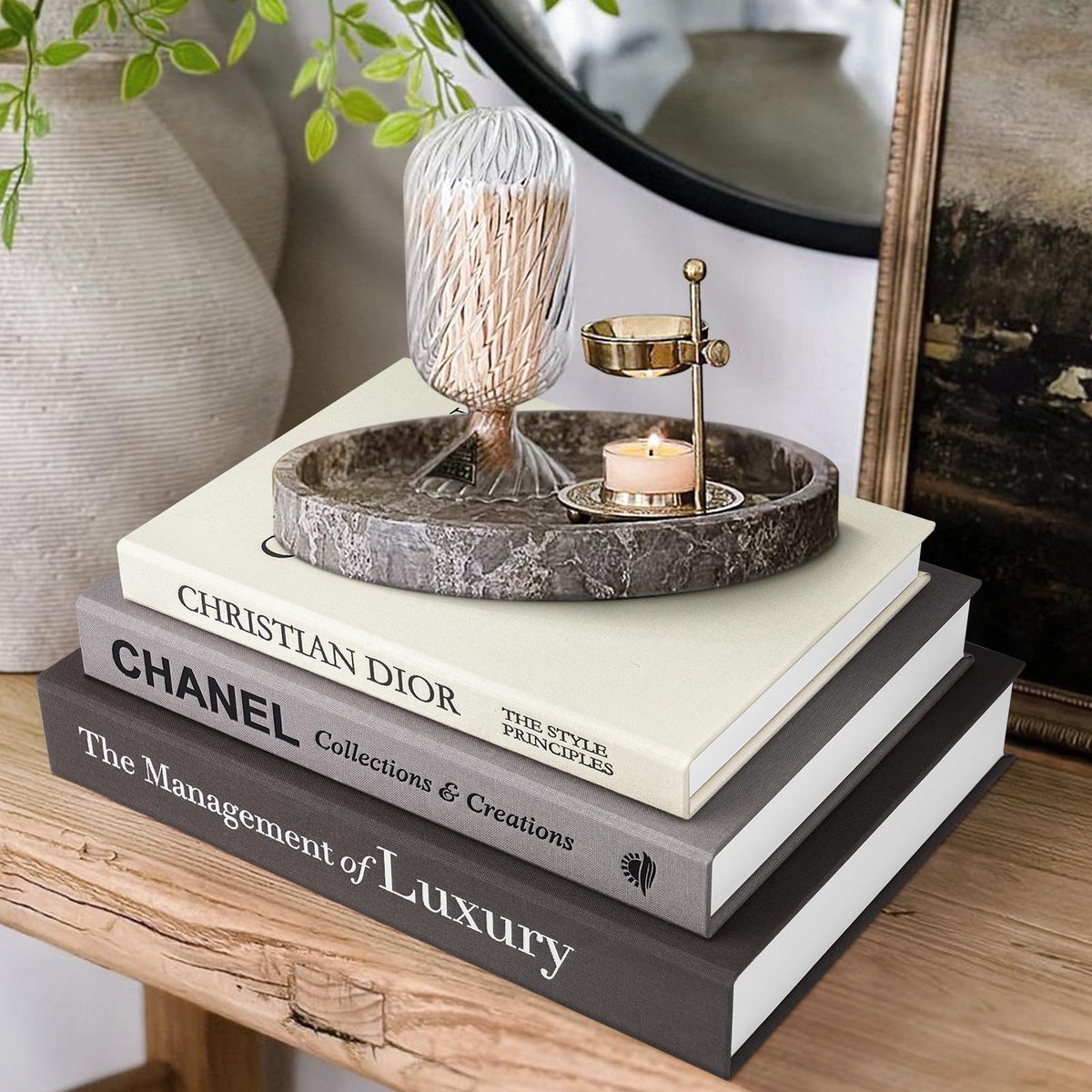 1DOT2 Decorative Books Set of 3 Black Gray Beige Luxury - 1DOT2 Official Imagery - 1